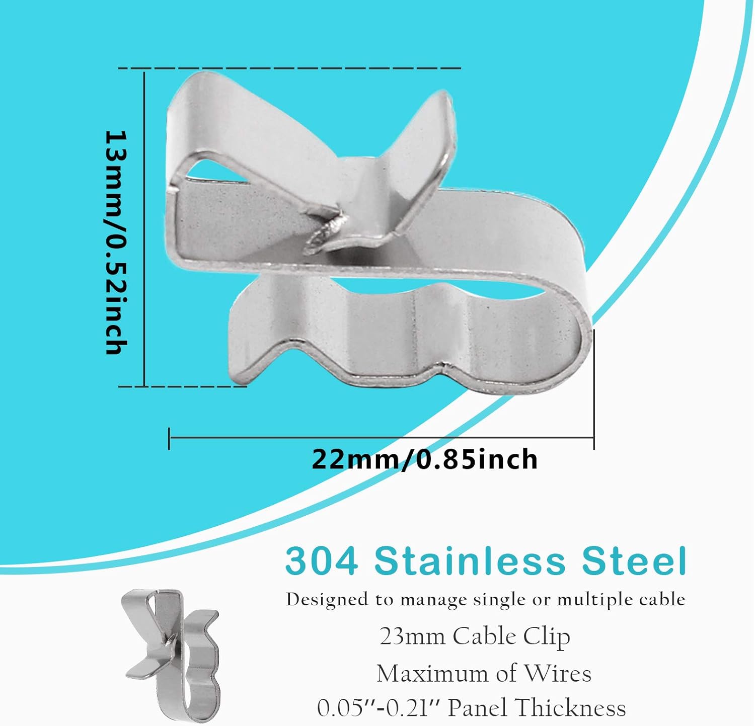 60pcs Solar Panel Cable Clips Trailer Wire Clips Stainless Steel, 0.85
