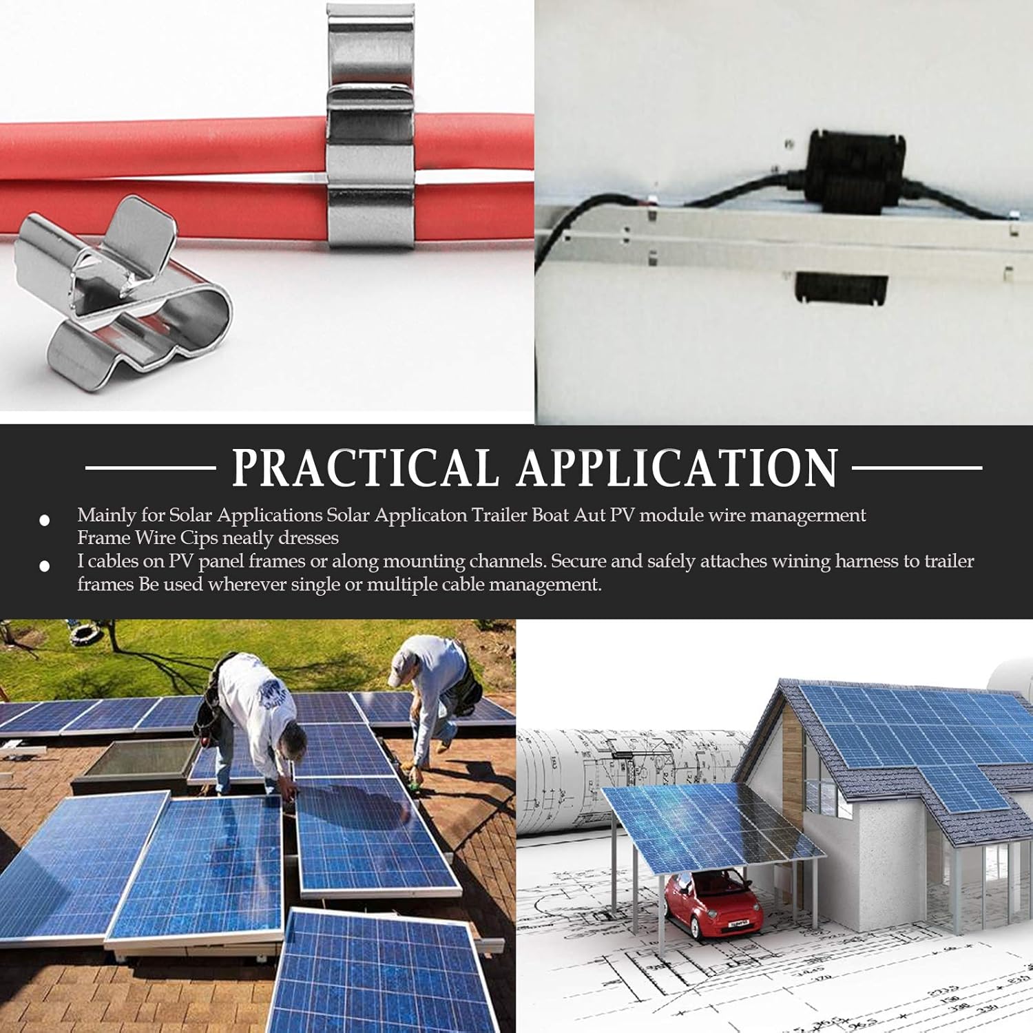 60pcs Solar Panel Cable Clips Trailer Wire Clips Stainless Steel, 0.85