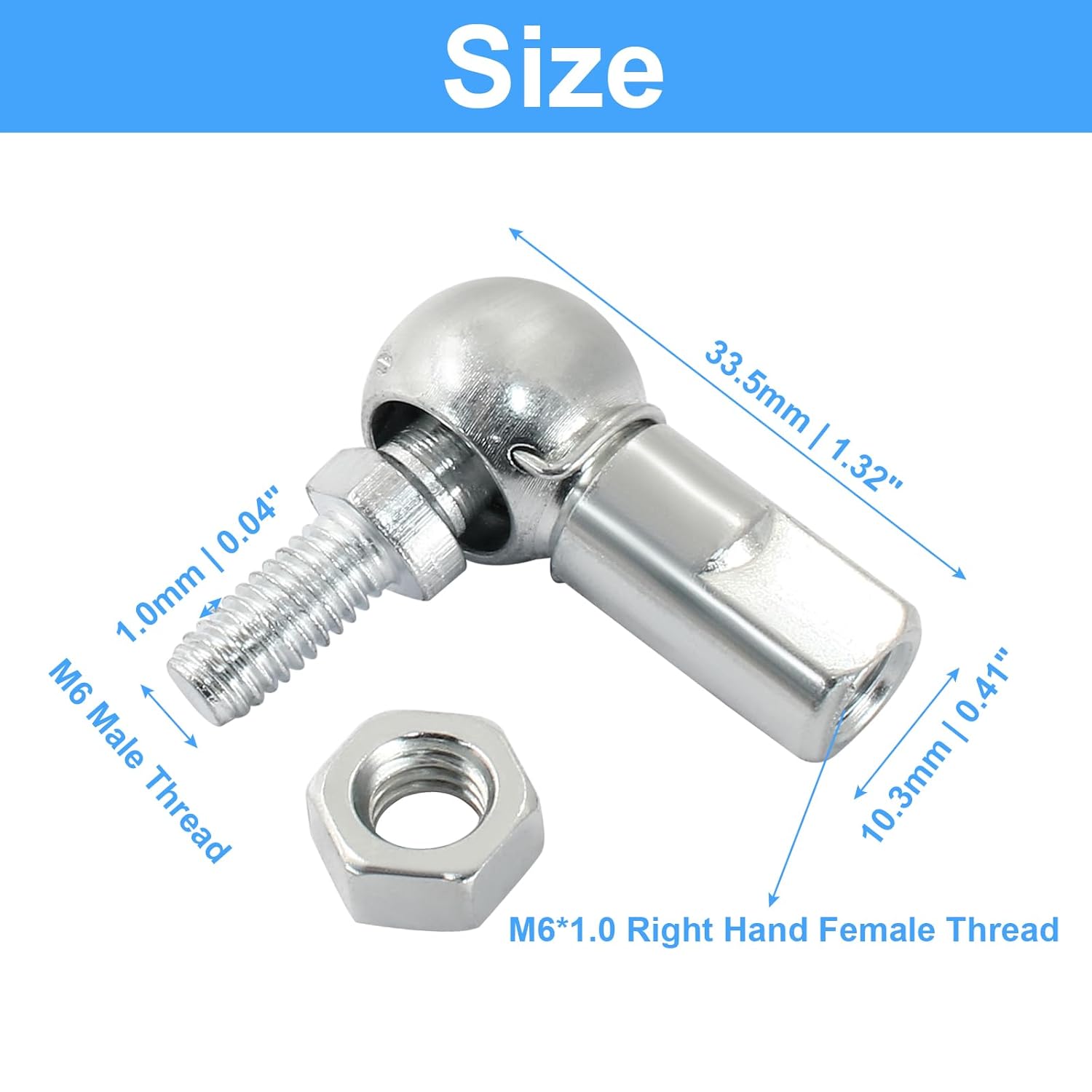 4 PCS m6 x 1.0mm Right Thread Ball Head Joint Rod End Bearing, Carbon Steel Ball Socket End Fitting for Hinge Door - Image 3