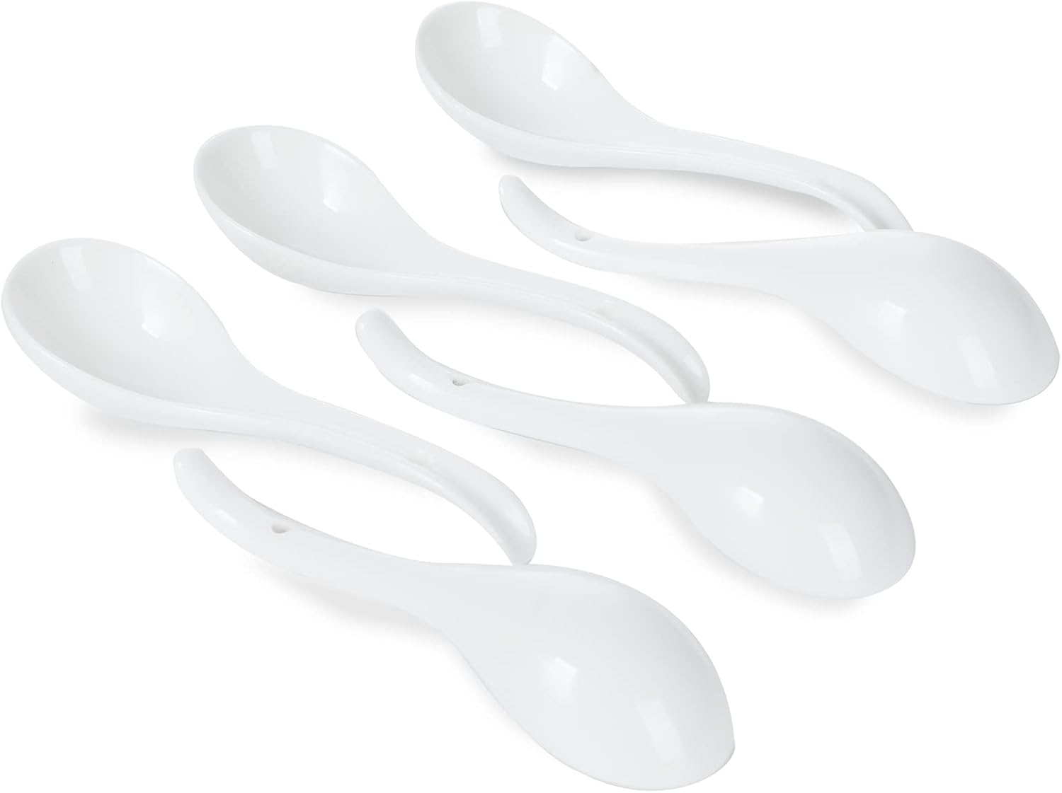 Asian Soup Spoons Set of 6, Ceramic Japanese Soup Spoons, Ramen Spoon for Cereal Wonton Dumpling Noodles,Table Spoon Set Dishwasher Safe Easy To Clean, White - Image 1