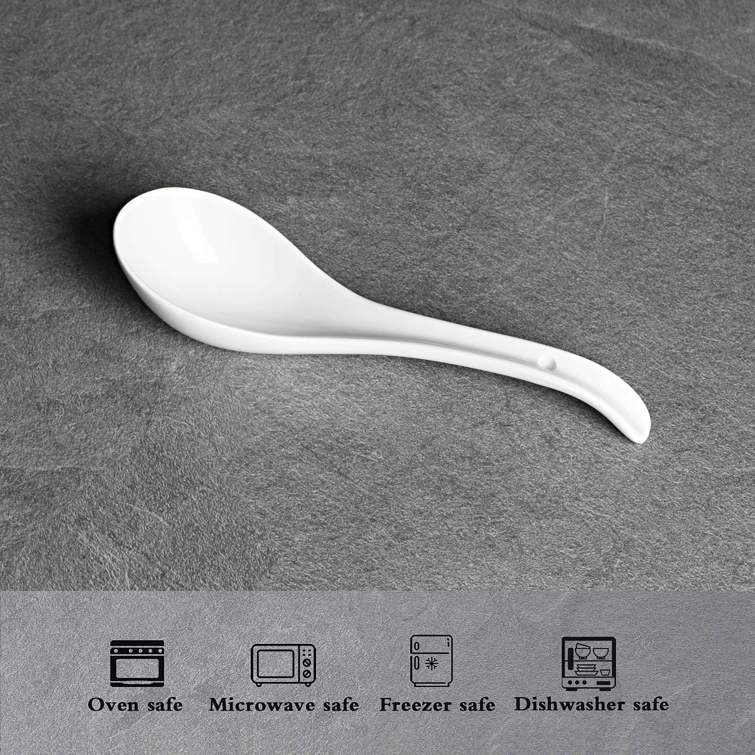 Asian Soup Spoons Set of 6, Ceramic Japanese Soup Spoons, Ramen Spoon for Cereal Wonton Dumpling Noodles,Table Spoon Set Dishwasher Safe Easy To Clean, White - Image 4