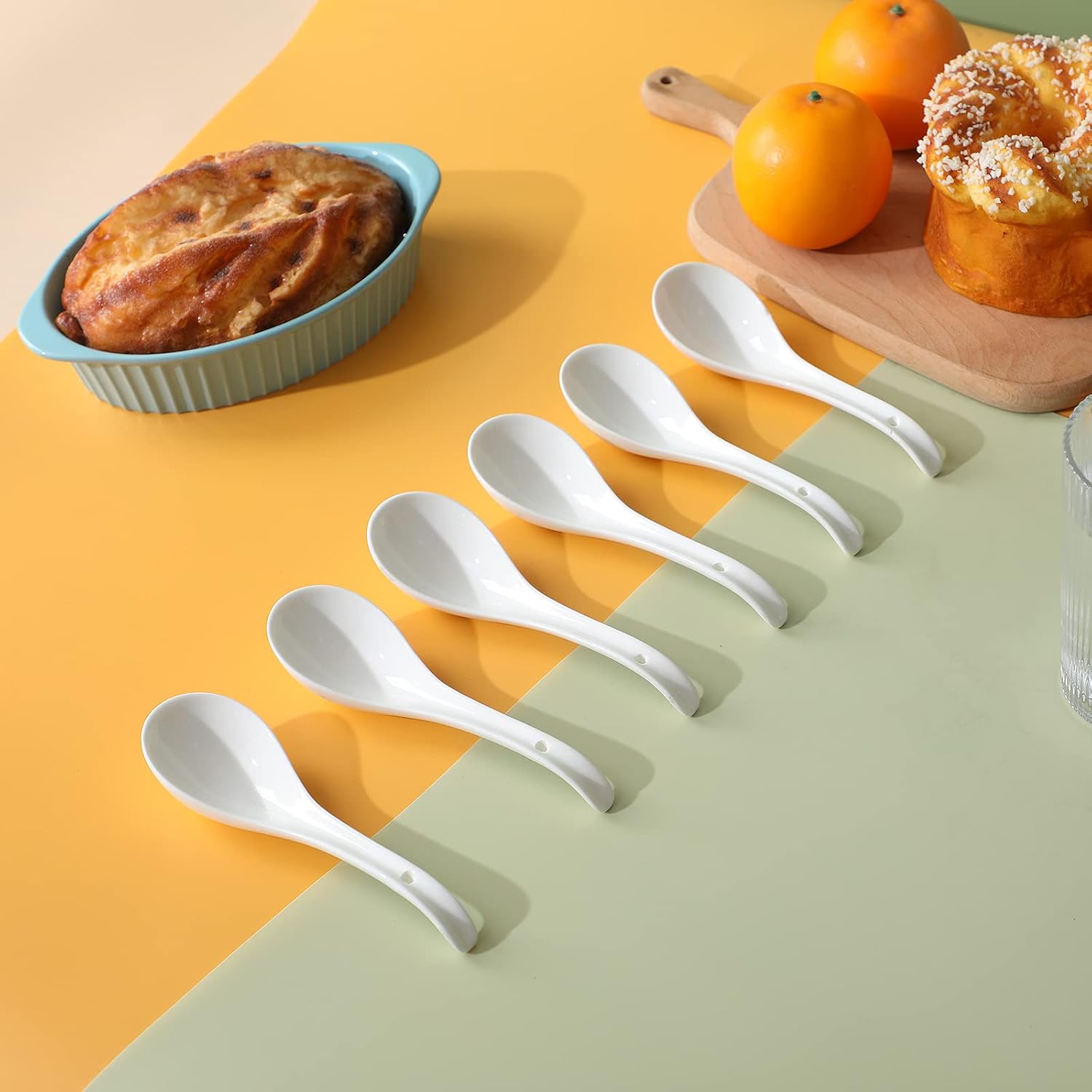 Asian Soup Spoons Set of 6, Ceramic Japanese Soup Spoons, Ramen Spoon for Cereal Wonton Dumpling Noodles,Table Spoon Set Dishwasher Safe Easy To Clean, White - Image 5