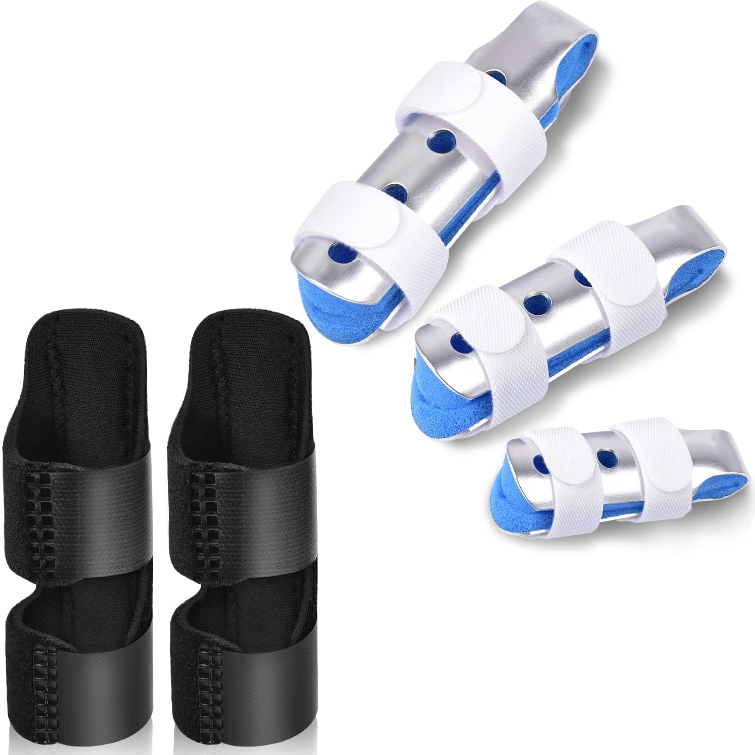 Finger Splint, 5PCS Finger Support Brace Finger Stabilizer for Broken Fingers Straightening Arthritis Knuckle Immobilization, Blue & Black - Image 1
