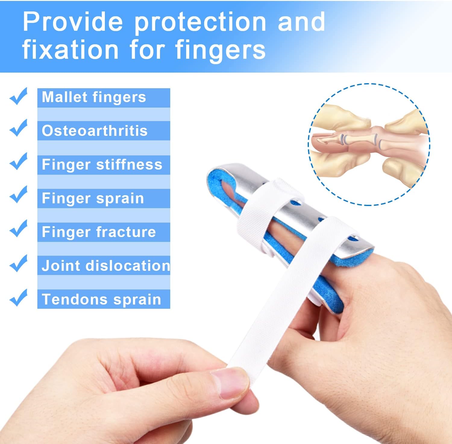 Finger Splint, 5PCS Finger Support Brace Finger Stabilizer for Broken Fingers Straightening Arthritis Knuckle Immobilization, Blue & Black - Image 2