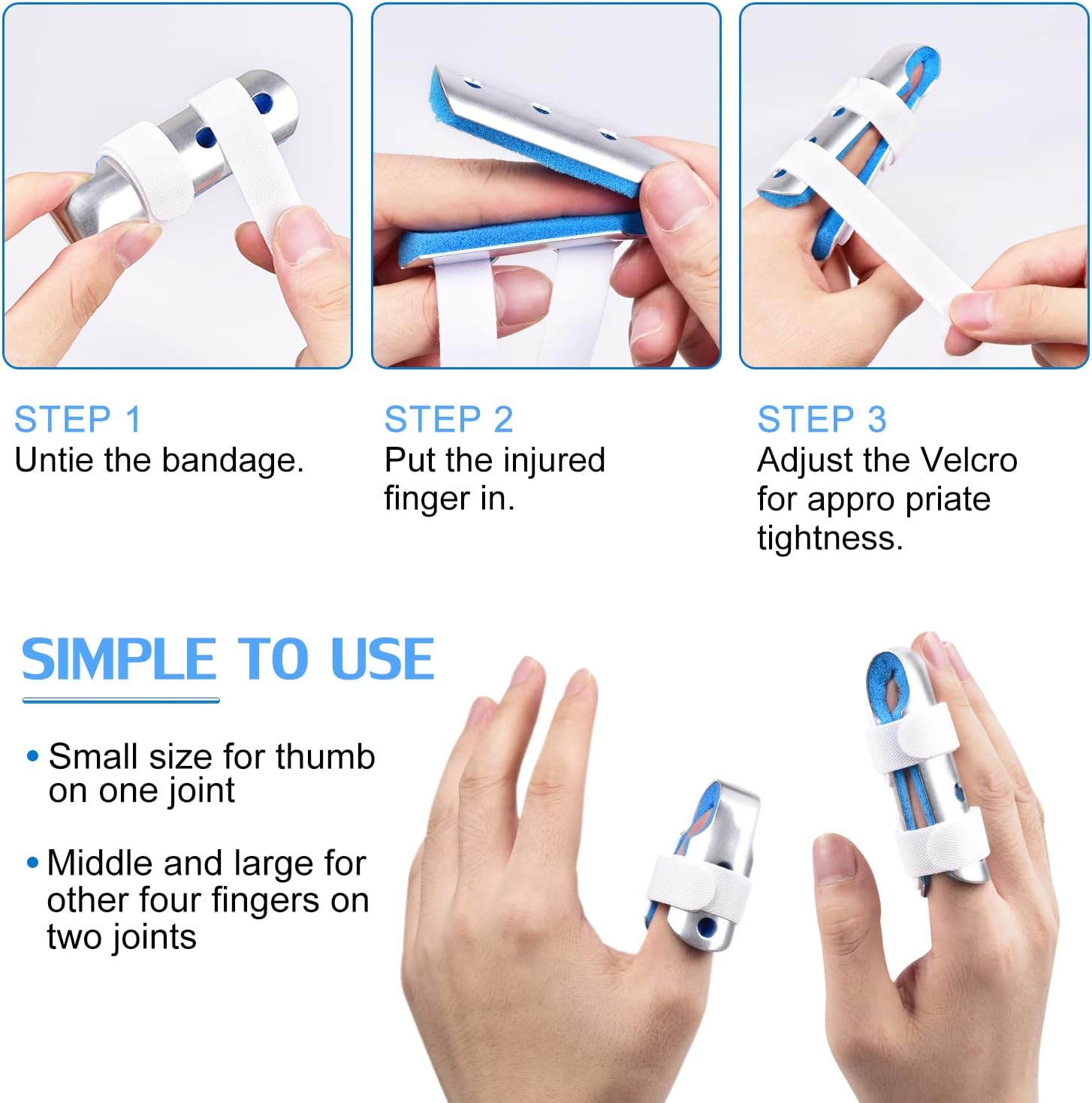 Finger Splint, 5PCS Finger Support Brace Finger Stabilizer for Broken Fingers Straightening Arthritis Knuckle Immobilization, Blue & Black - Image 3