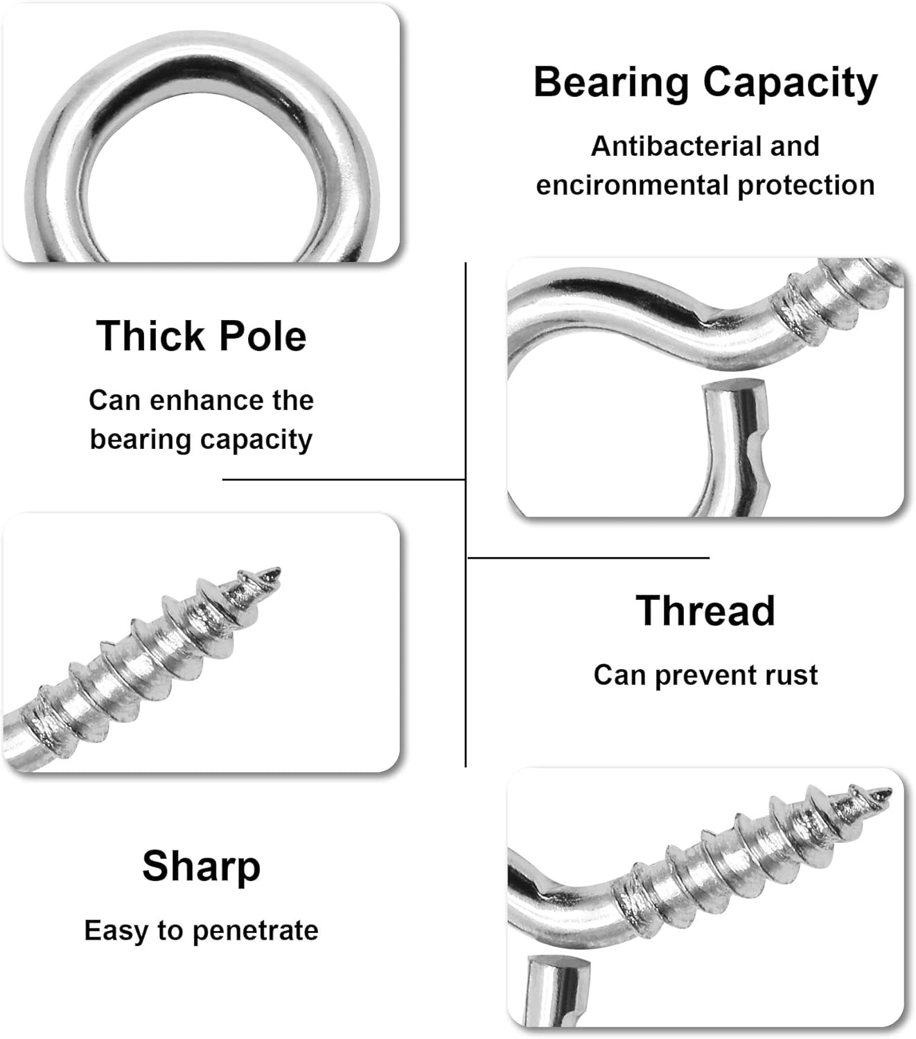 100pcs 3/4 Inch Eye Hooks Screw, #1 x 3/4 Inch Eyes Screws Small Metal Screw Hooks - Image 3