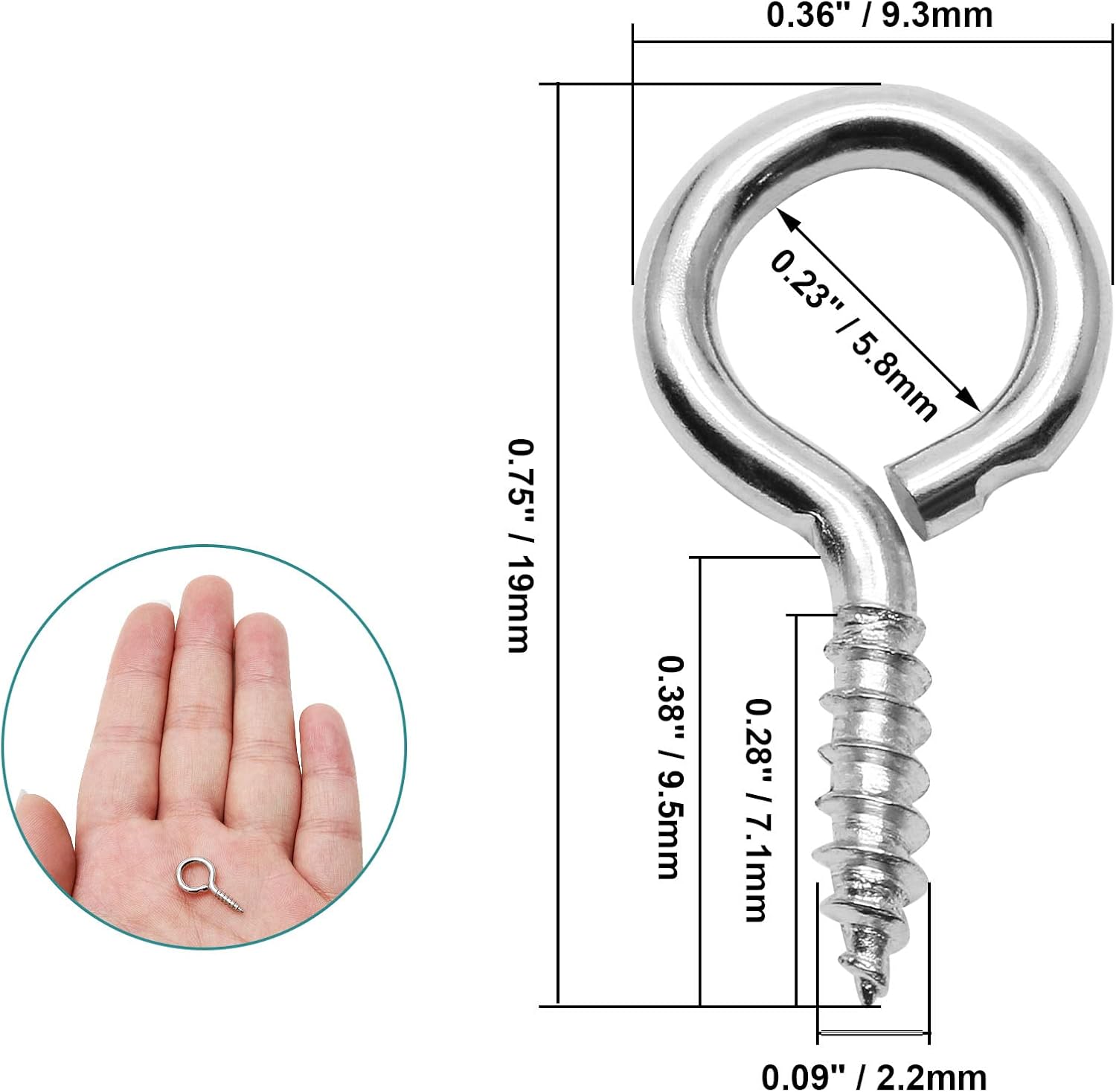 100pcs 3/4 Inch Eye Hooks Screw, #1 x 3/4 Inch Eyes Screws Small Metal Screw Hooks - Image 4