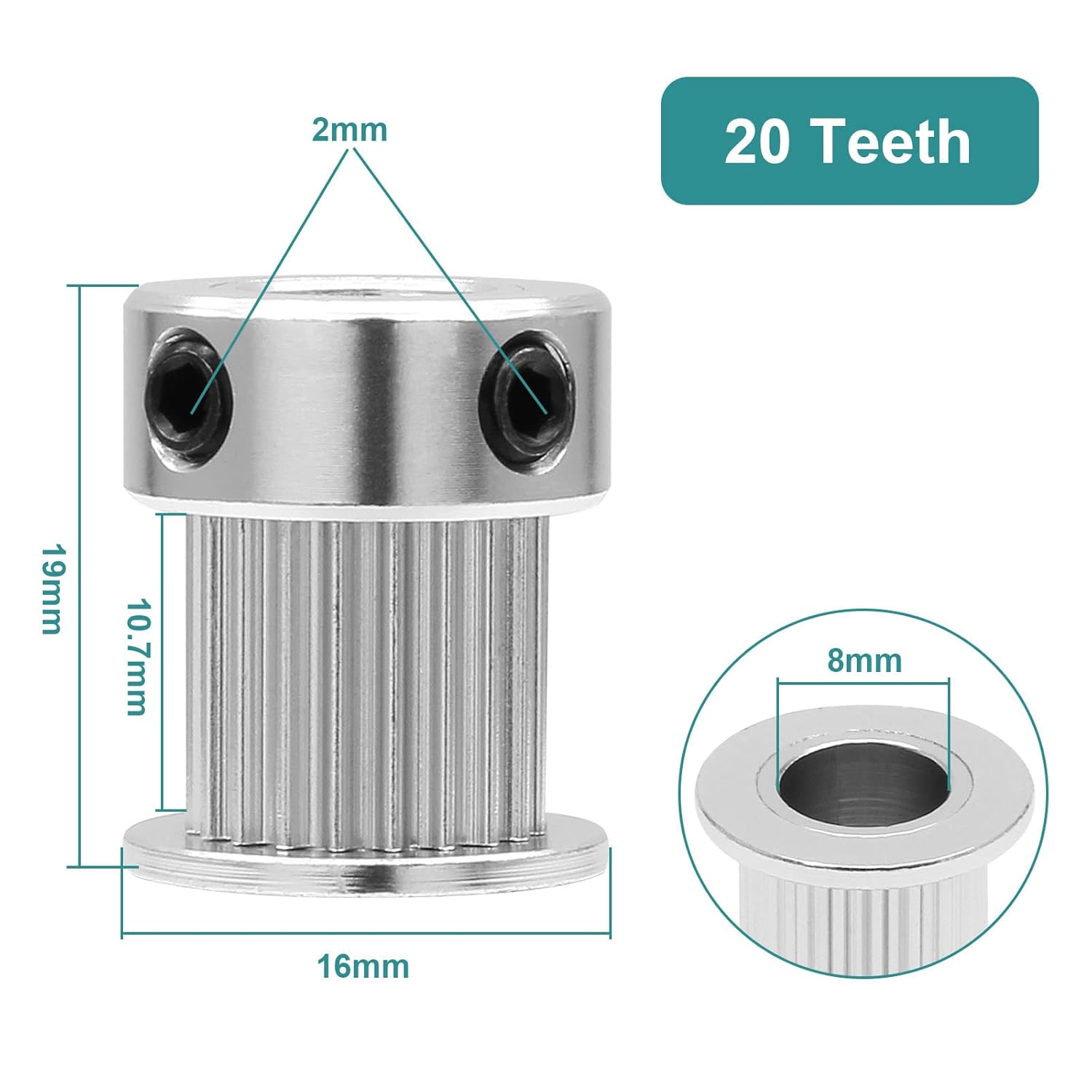 5pcs GT2 Pulley 20 Teeth 8mm Bore Fit 10mm Belt Width, Aluminum Timing Pulley Wheel Synchronous Wheels Gear Part for 3D Printer - Image 5
