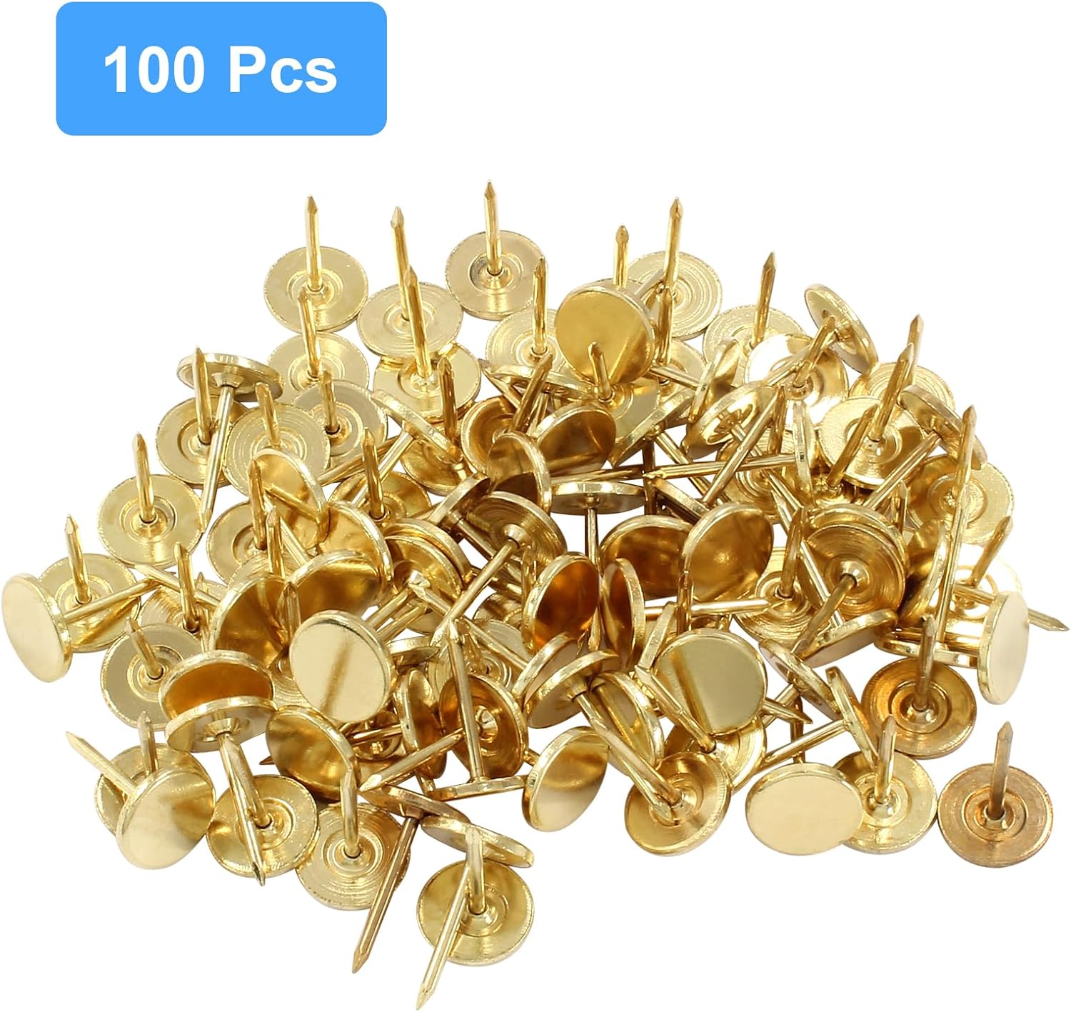 100 PCS 11mm x 17mm Gold Flat Head Thumb Tacks, Upholstery Tacks Pushpin for Furniture Decor - Image 2