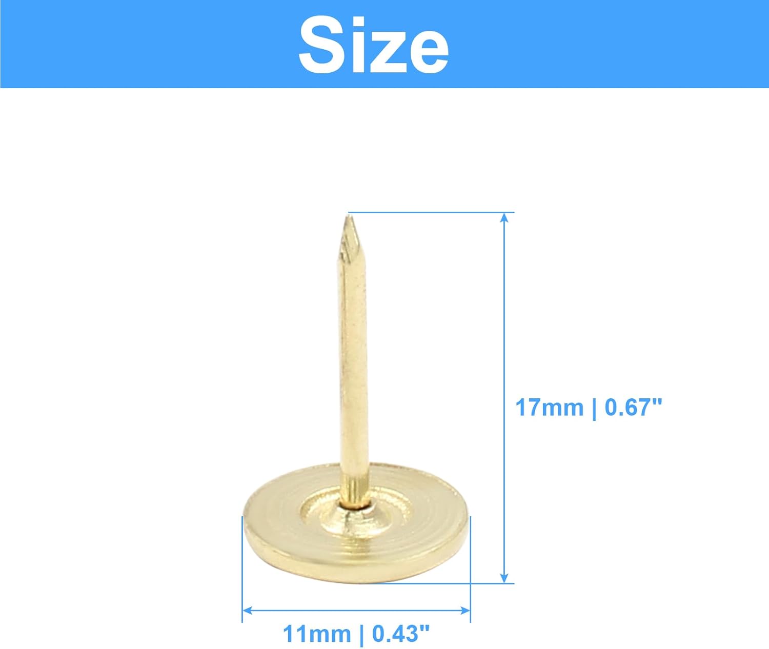 100 PCS 11mm x 17mm Gold Flat Head Thumb Tacks, Upholstery Tacks Pushpin for Furniture Decor - Image 3