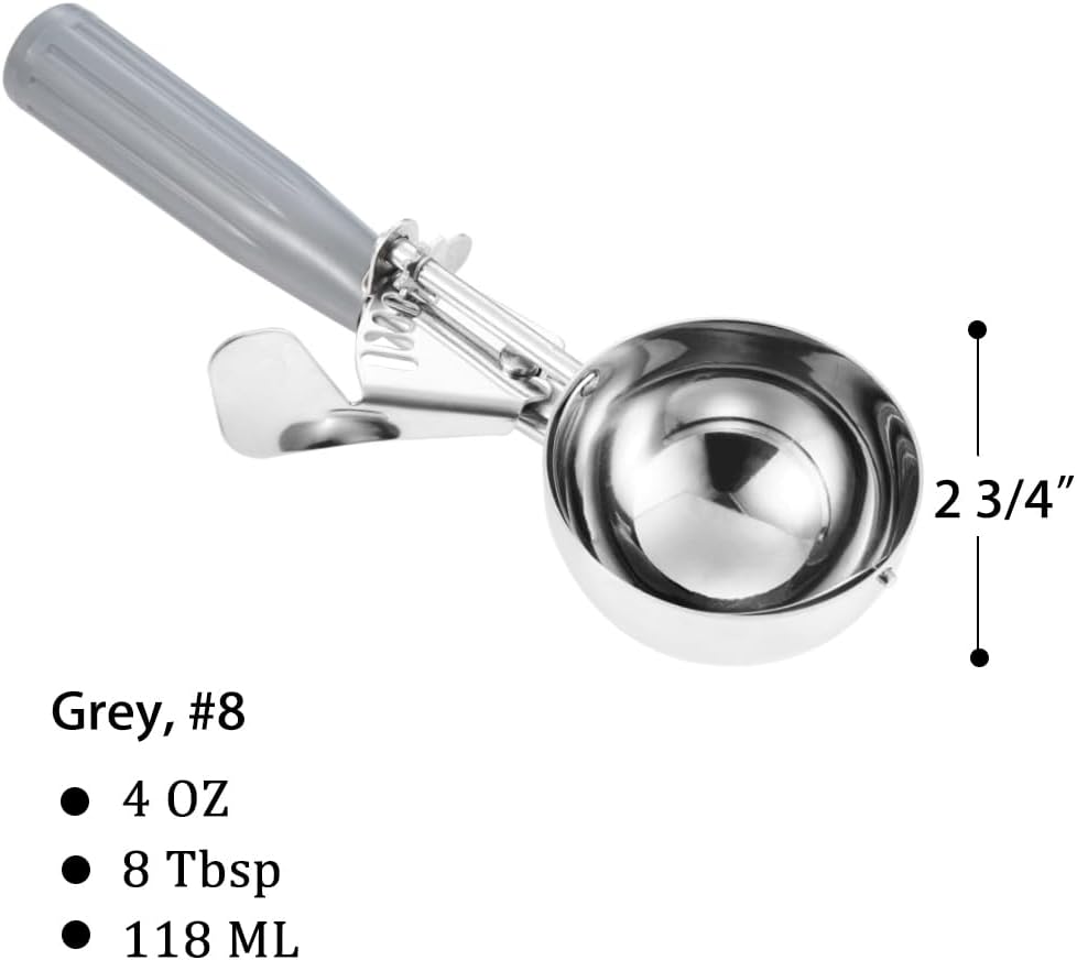 Portion Scoop - #8 (4 oz) - Disher, Large Cookie Scoop, Food Scoops, Muffin Scoops - Portion Control - 18/8 Stainless Steel, Grey Handle - Image 2