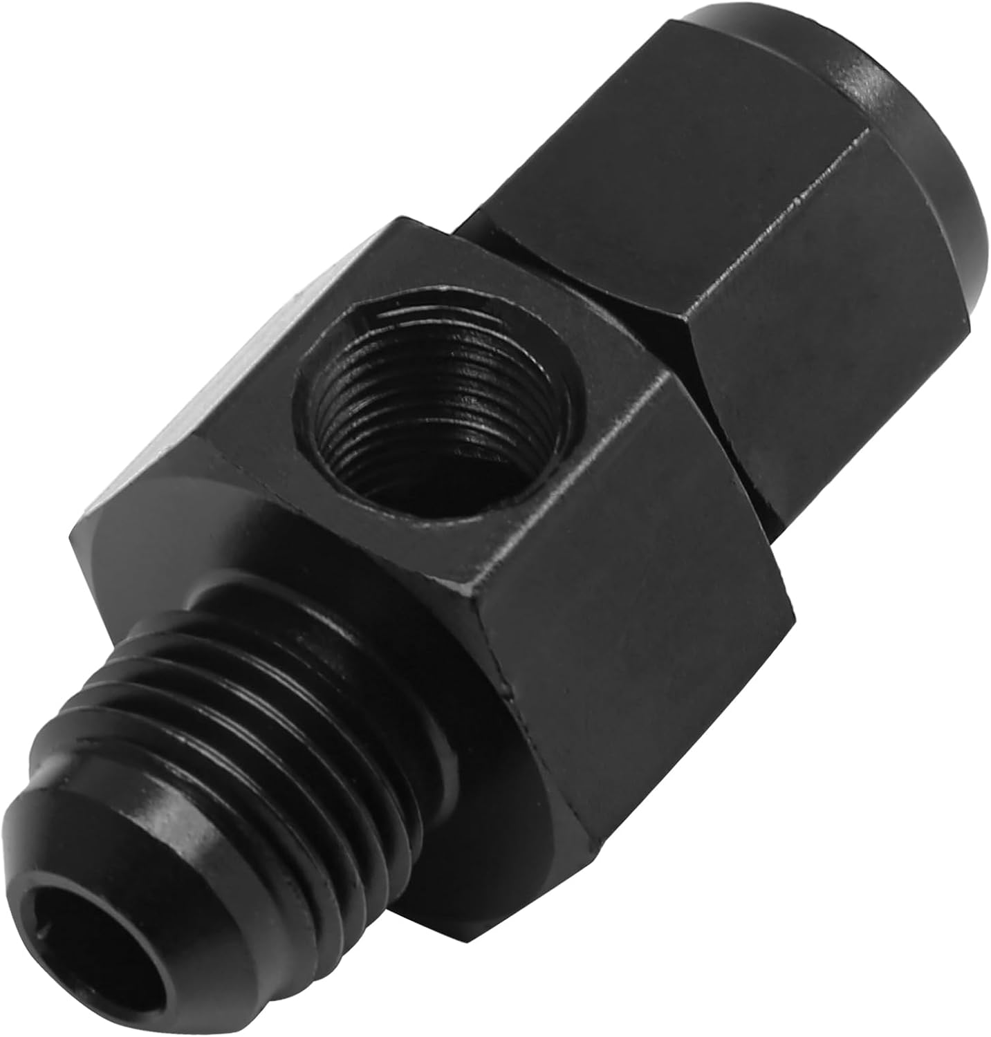 6AN Fuel Pressure Gauge Take Off Fitting Adapter, 6AN Male Flare to Female Swivel with 1/8 NPT Gauge Port Hose Adapter, Aluminum - Image 1