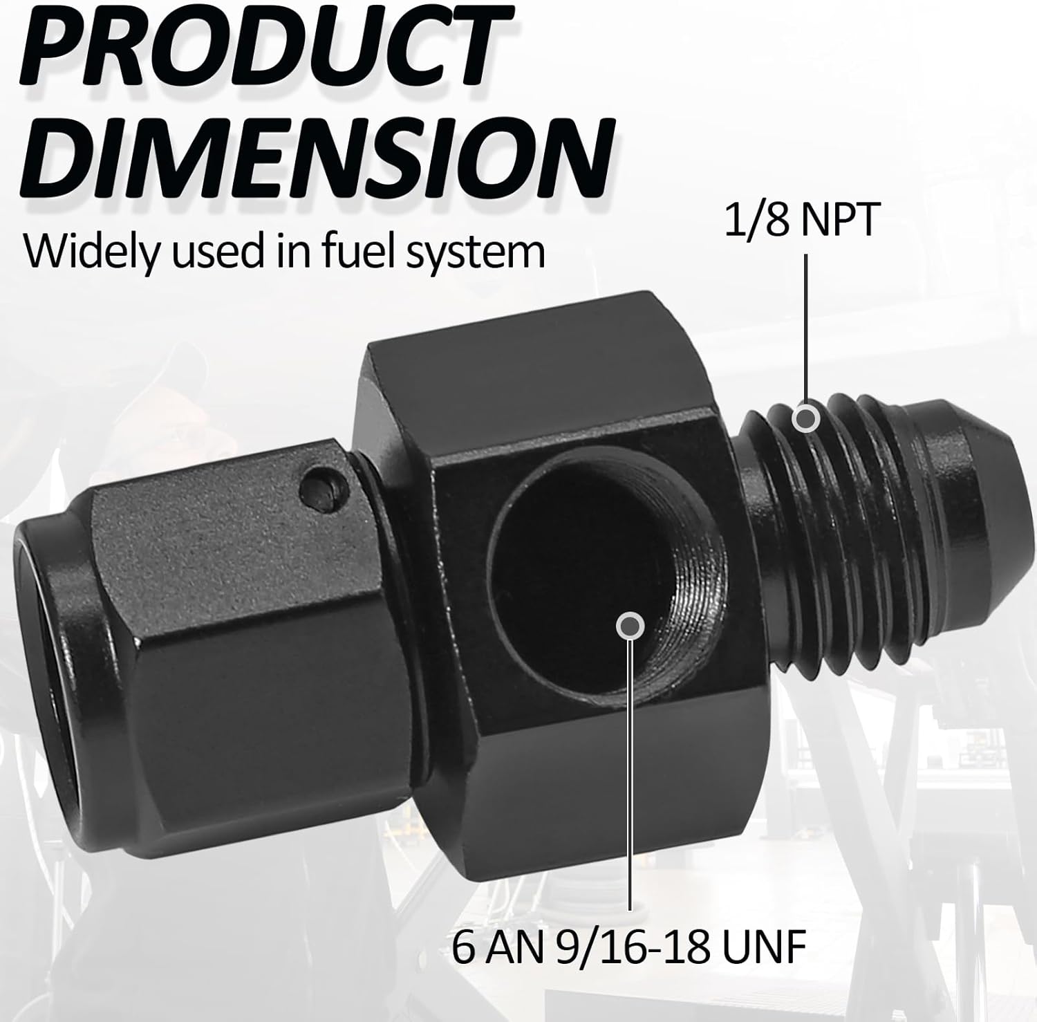 6AN Fuel Pressure Gauge Take Off Fitting Adapter, 6AN Male Flare to Female Swivel with 1/8 NPT Gauge Port Hose Adapter, Aluminum - Image 3