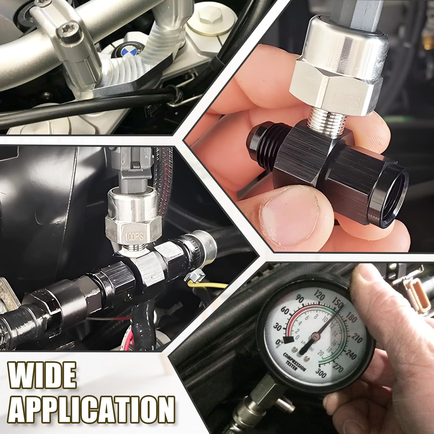 6AN Fuel Pressure Gauge Take Off Fitting Adapter, 6AN Male Flare to Female Swivel with 1/8 NPT Gauge Port Hose Adapter, Aluminum - Image 7