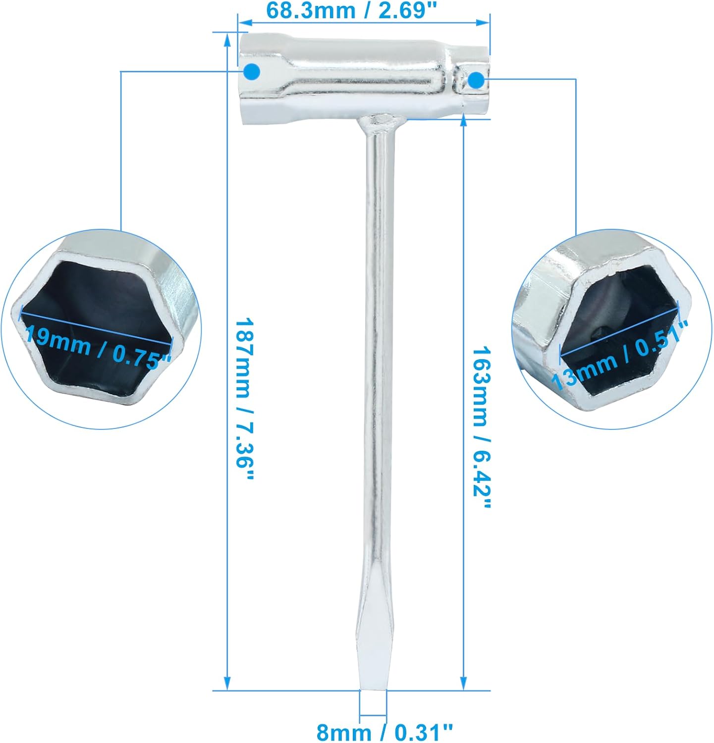 13mm x 19mm Socket Wrench, Scrench Replacement Tool Combination Slot Screwdriver and Wrench, T-Wrench Chainsaw Scrench Adjustment Tightening Tool Remover (Pack of 1) - Image 3