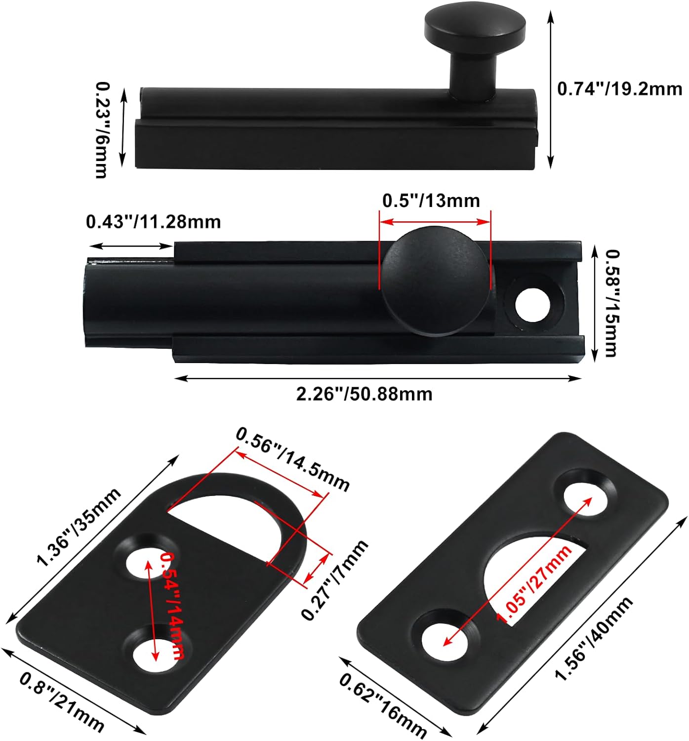 Sliding Deadbolt, Heavy Duty Solid Brass Surface Bolt, Door Slide Lock Anti Theft Security Door Latch Lock with Screws(Black,2 Inch) - Image 5