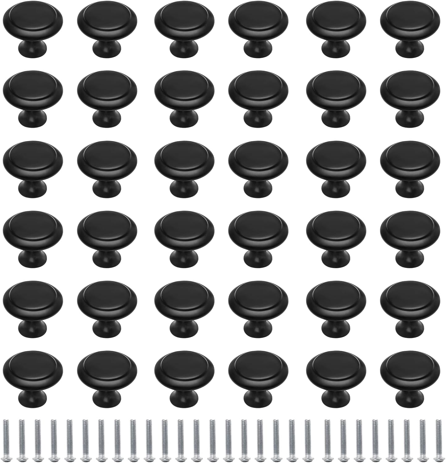 36 Pack Round Cabinet Knobs 1.05 Inch Drawer Pulls with Screws for Kitchen Cabinet Knobs Dresser and Door Handles Knob, Black - Image 1
