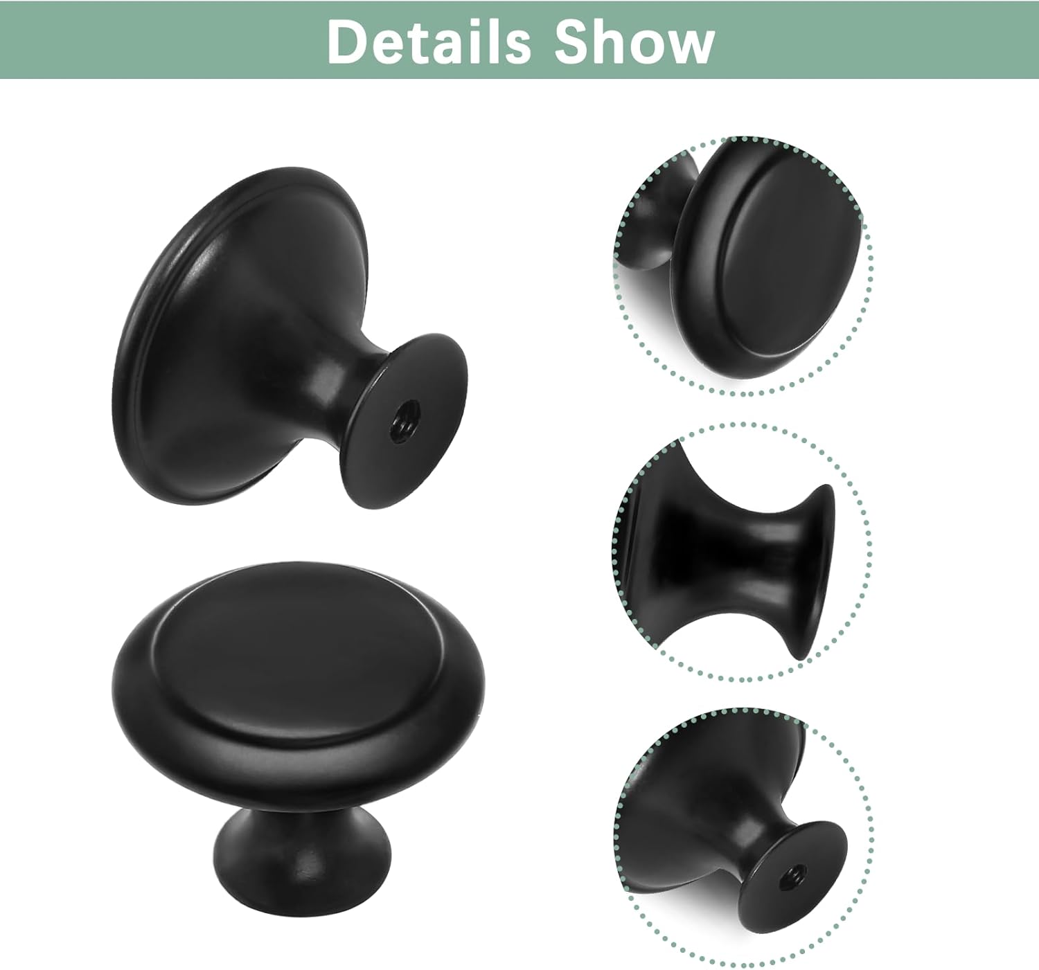 36 Pack Round Cabinet Knobs 1.05 Inch Drawer Pulls with Screws for Kitchen Cabinet Knobs Dresser and Door Handles Knob, Black - Image 2