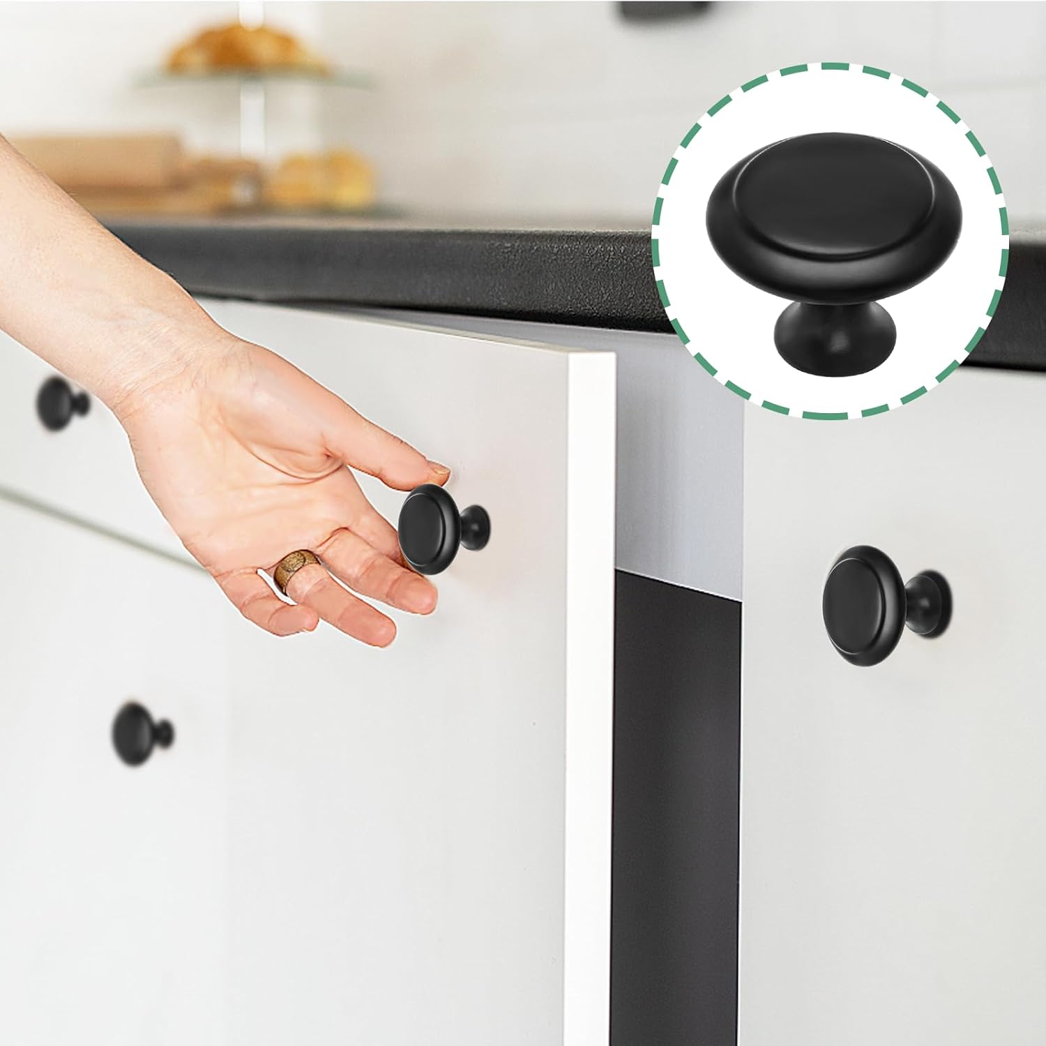36 Pack Round Cabinet Knobs 1.05 Inch Drawer Pulls with Screws for Kitchen Cabinet Knobs Dresser and Door Handles Knob, Black - Image 4