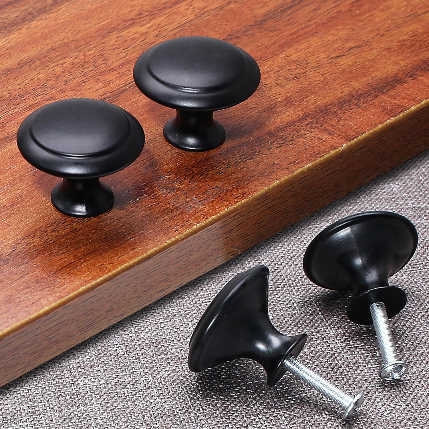 36 Pack Round Cabinet Knobs 1.05 Inch Drawer Pulls with Screws for Kitchen Cabinet Knobs Dresser and Door Handles Knob, Black - Image 5