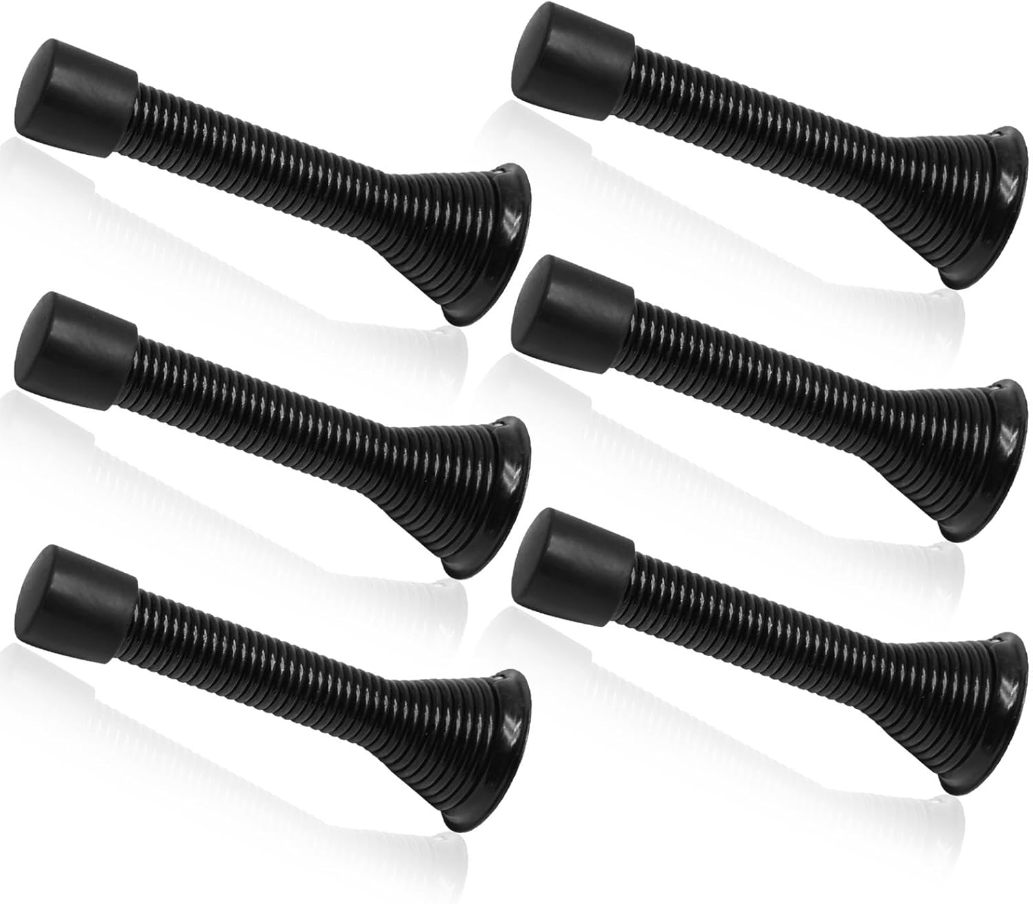 6 Pack Spring Door Stoppers with Rubber Bumper, 3 to 4 Inch Adjustable Spring Steel Door Stoppers, Flexible Wall Door Stops（Black） - Image 1