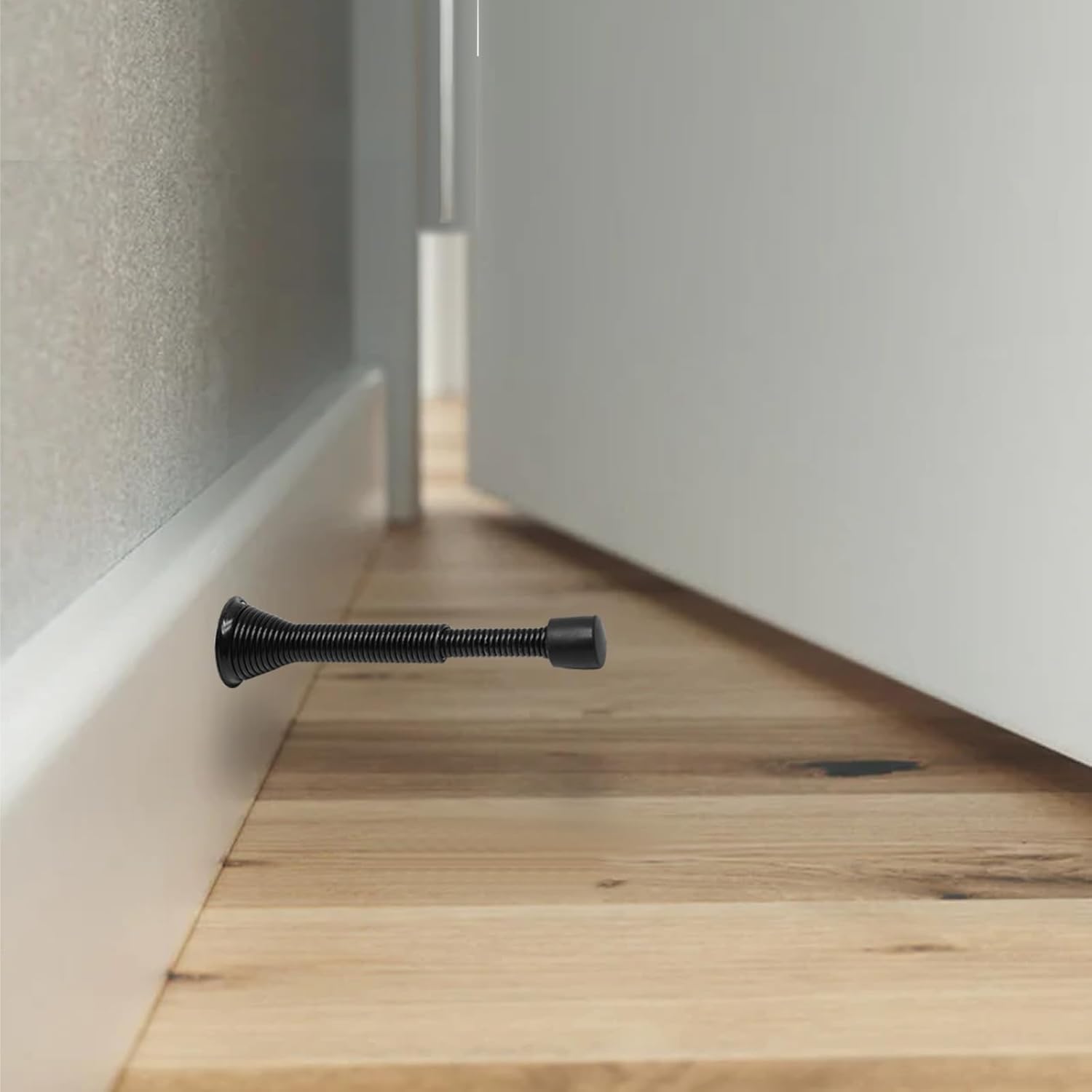 6 Pack Spring Door Stoppers with Rubber Bumper, 3 to 4 Inch Adjustable Spring Steel Door Stoppers, Flexible Wall Door Stops（Black） - Image 2