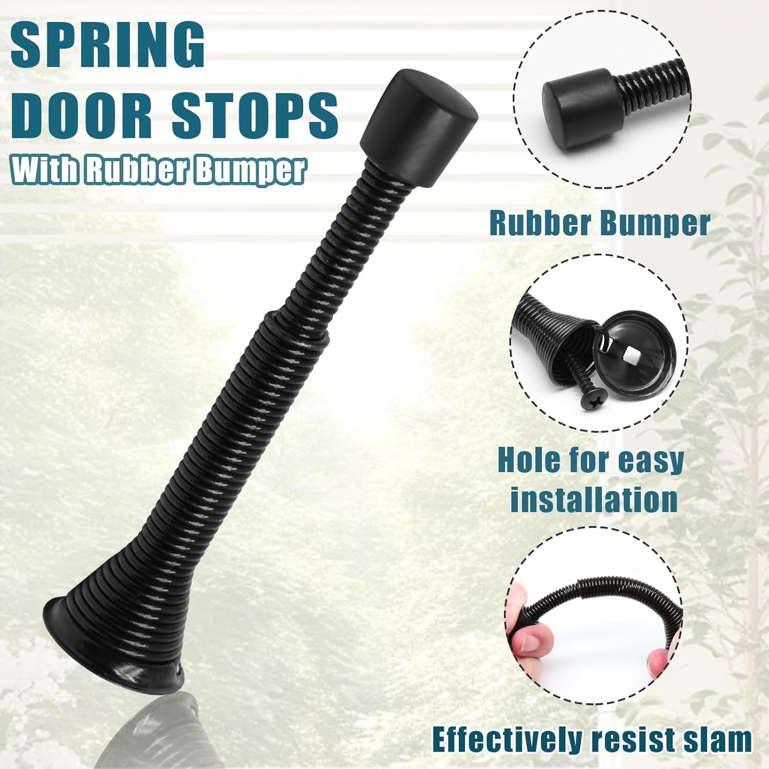 6 Pack Spring Door Stoppers with Rubber Bumper, 3 to 4 Inch Adjustable Spring Steel Door Stoppers, Flexible Wall Door Stops（Black） - Image 4