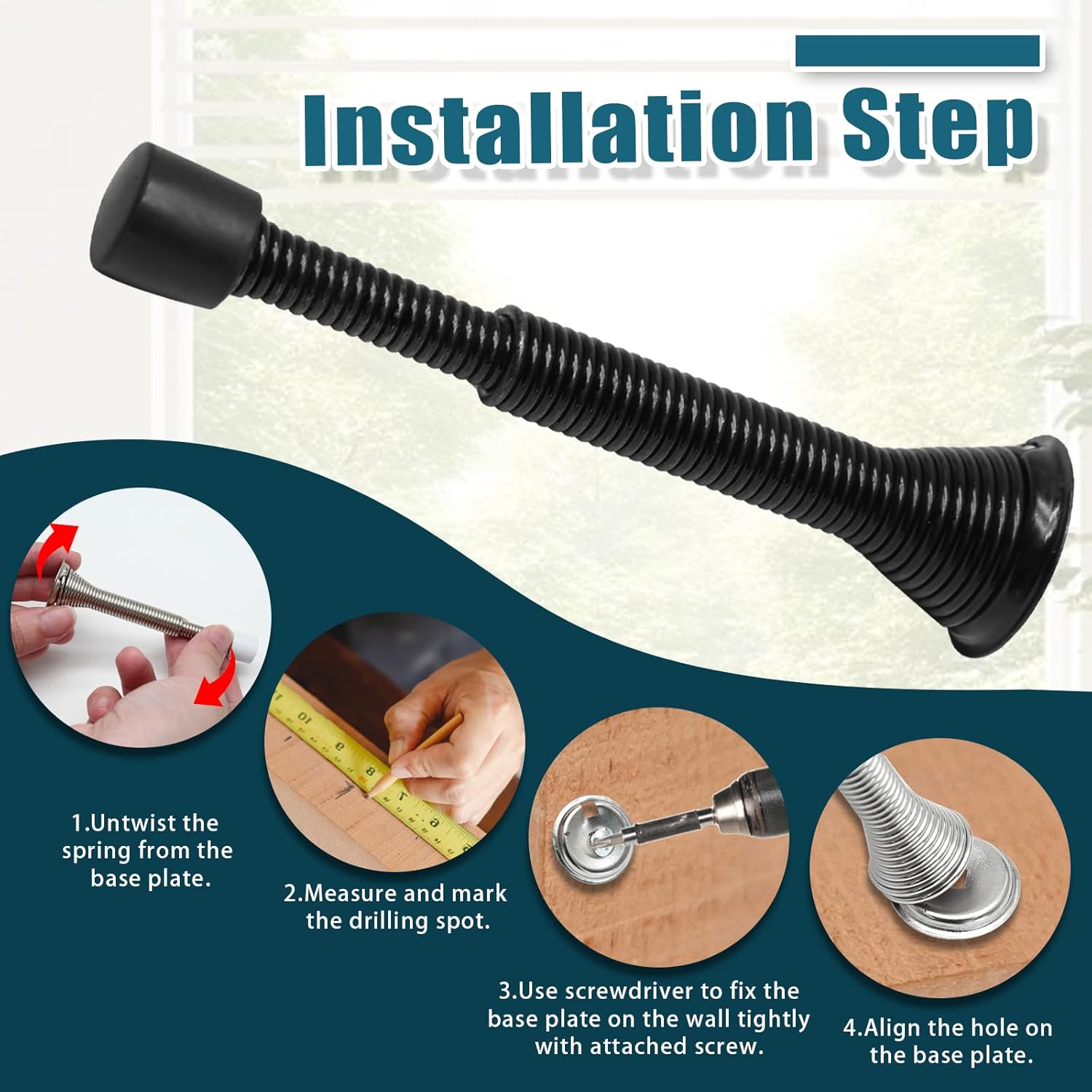 6 Pack Spring Door Stoppers with Rubber Bumper, 3 to 4 Inch Adjustable Spring Steel Door Stoppers, Flexible Wall Door Stops（Black） - Image 6