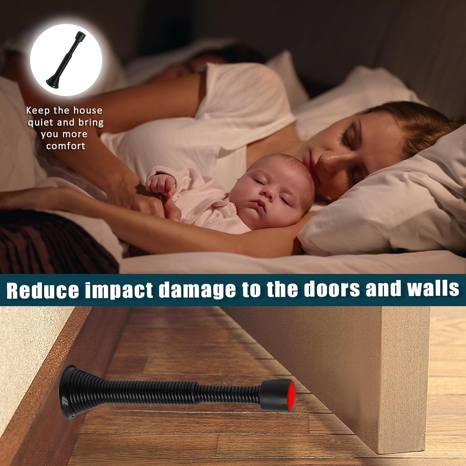 6 Pack Spring Door Stoppers with Rubber Bumper, 3 to 4 Inch Adjustable Spring Steel Door Stoppers, Flexible Wall Door Stops（Black） - Image 7