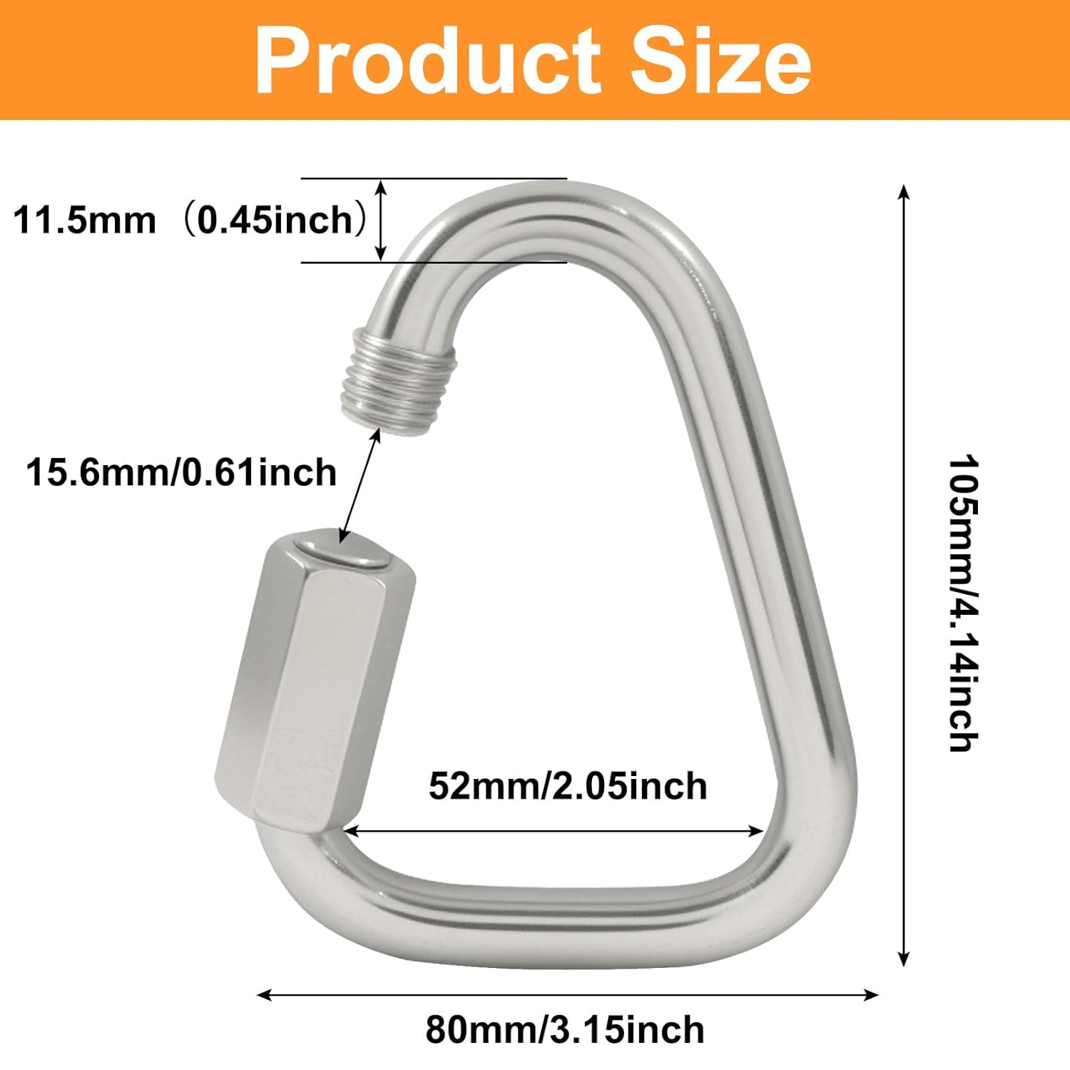 4.1 Inch Delta Quick Link, Stainless Steel Triangle Quick Connector M12 Heavy Duty Chain Connector (1 Pack, 2517 Lbs Capacity) - Image 3