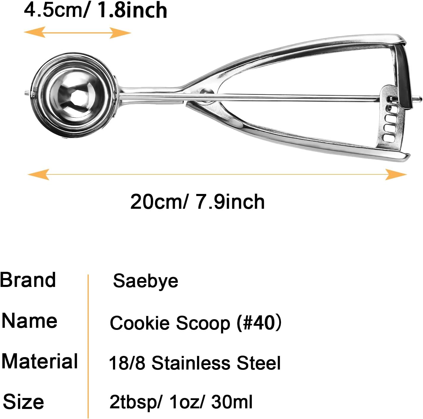 Medium Cookie Scoop, 2 Tbsp / 30ml / 1 oz, Size #40 Cookie Dough Scoop, Cookie Scoops for Baking, 1 25/32 inches / 4.5 CM Ball, 18/8 Stainless Steel, Secondary Polishing - Image 2
