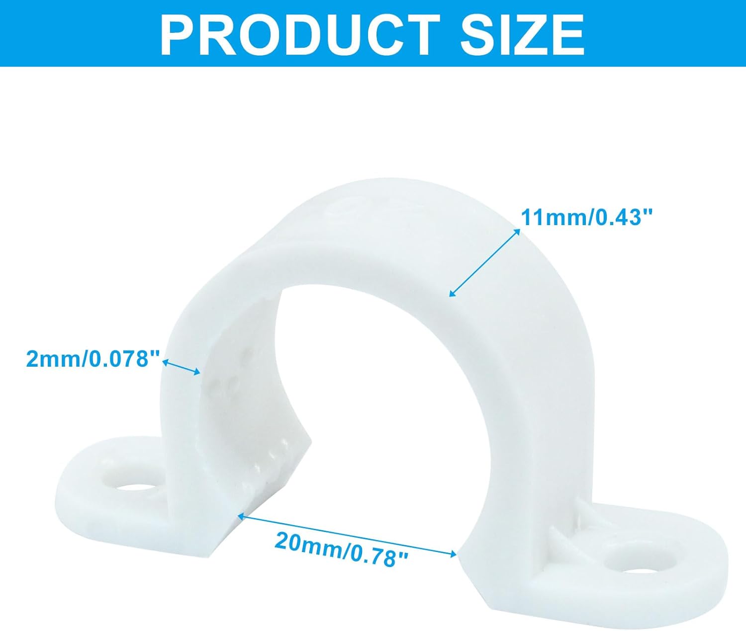 100Pcs 1/2 Inch PVC Pipe Clamps, 2 Hole Pipe Strap Plastic Conduit Clamp Conduit Clips for PVC Pipes Conduit Cables Hose, White - Image 3