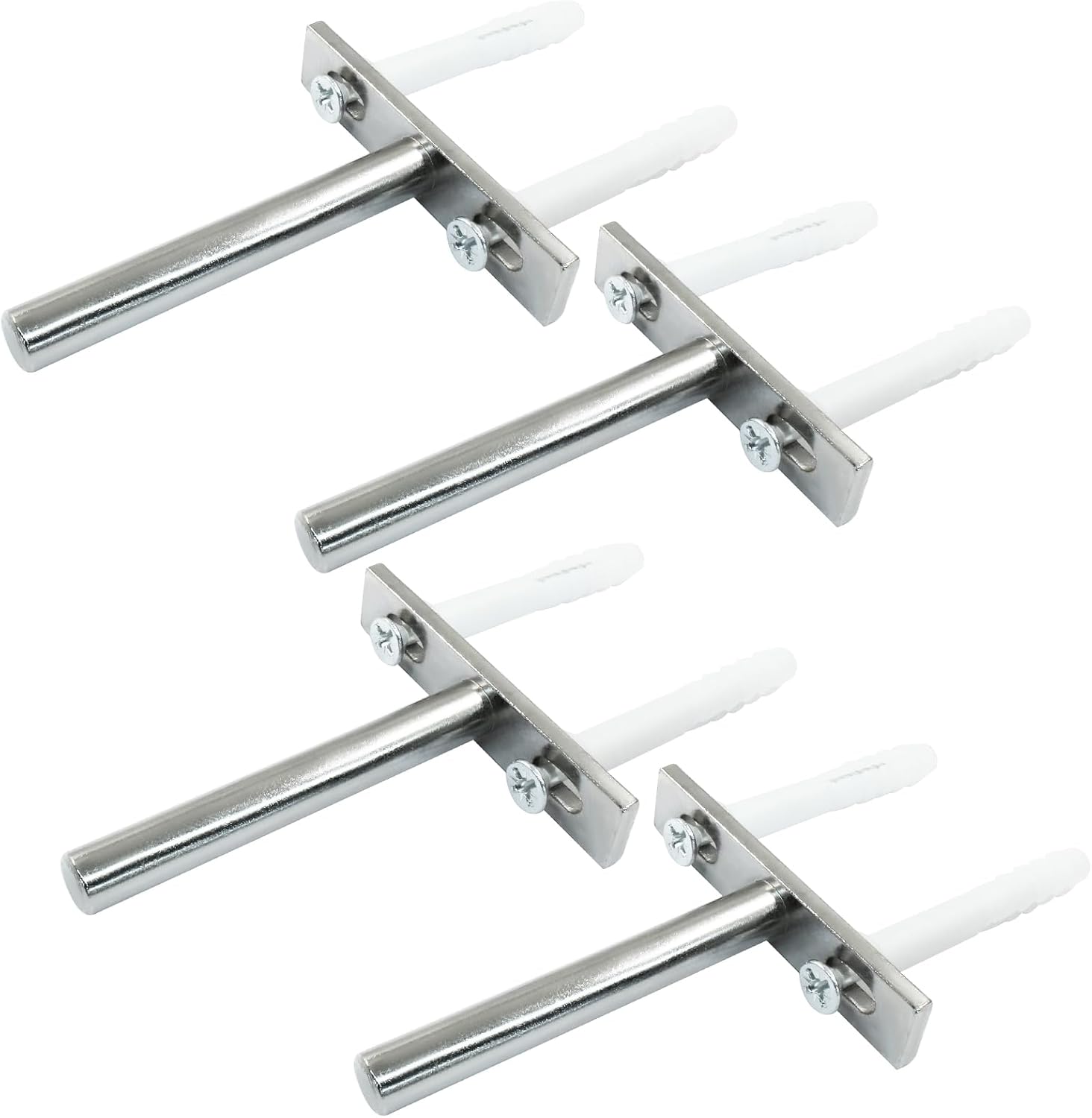 4 Pcs Hidden Floating Shelf Brackets, 3 Inch, Silver, Steel, Wall Mount, Screws and Wall Plugs Included - Image 2