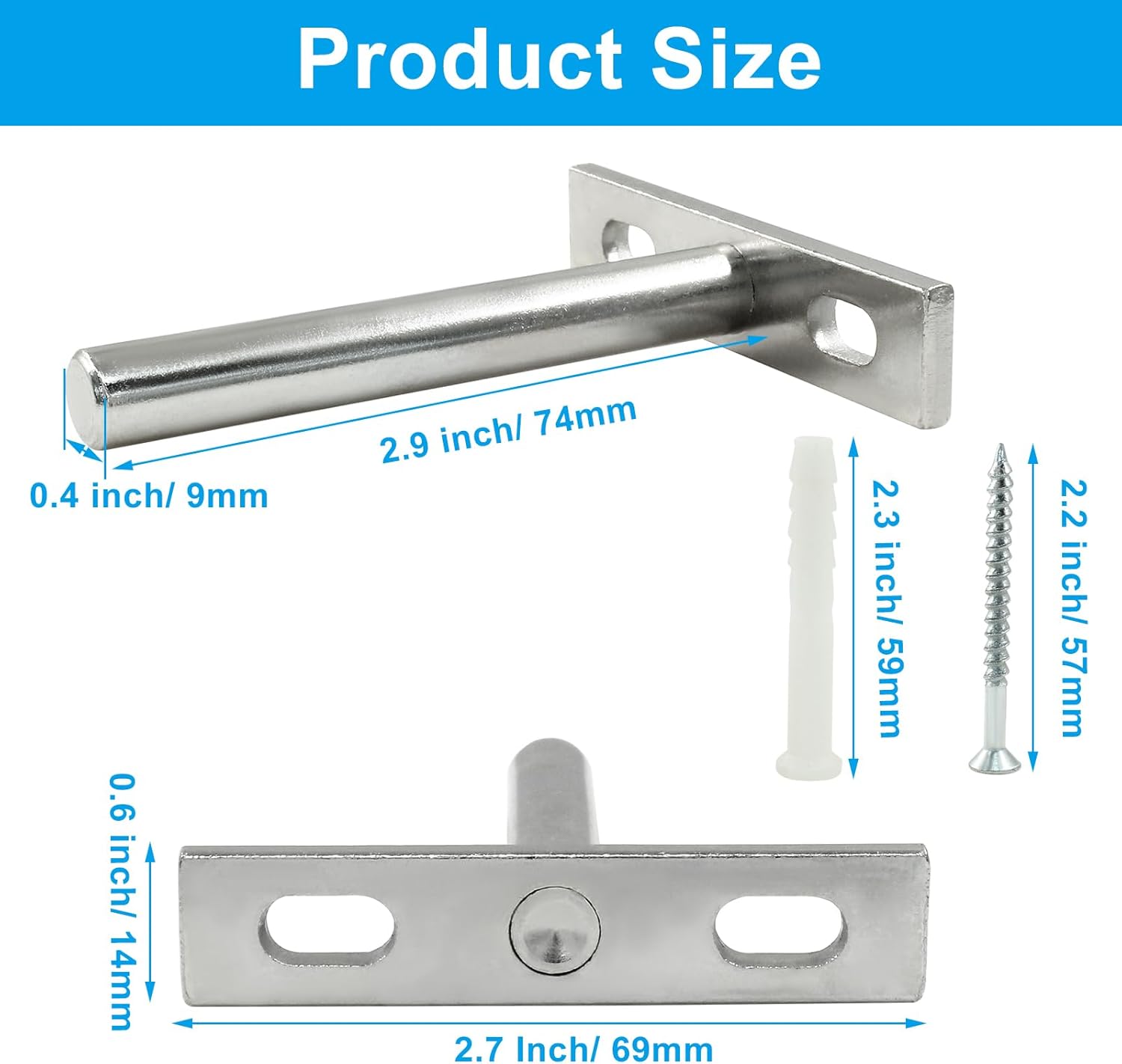 4 Pcs Hidden Floating Shelf Brackets, 3 Inch, Silver, Steel, Wall Mount, Screws and Wall Plugs Included - Image 3