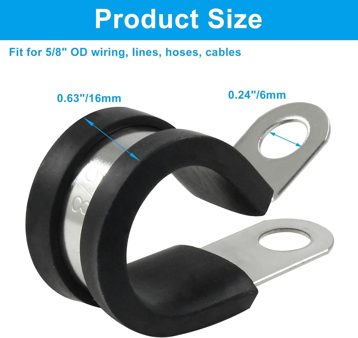 20 PCS 5/8 Inch Cable Clamp 304 Stainless Steel Pipe Clamp, Rubber Cushioned Insulated - Image 3