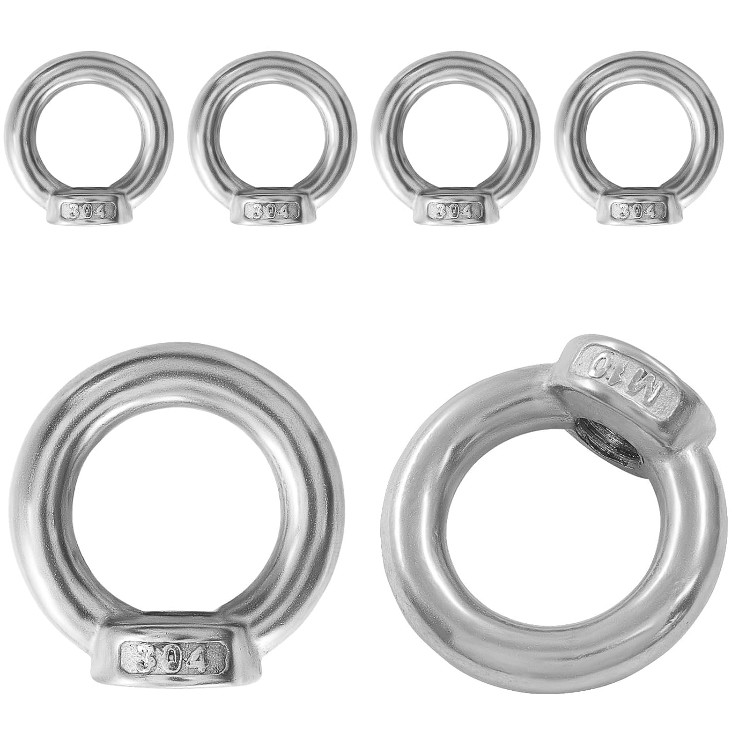 6 Pcs M10 304 Stainless Steel Lifting Eye Nut, 3/8