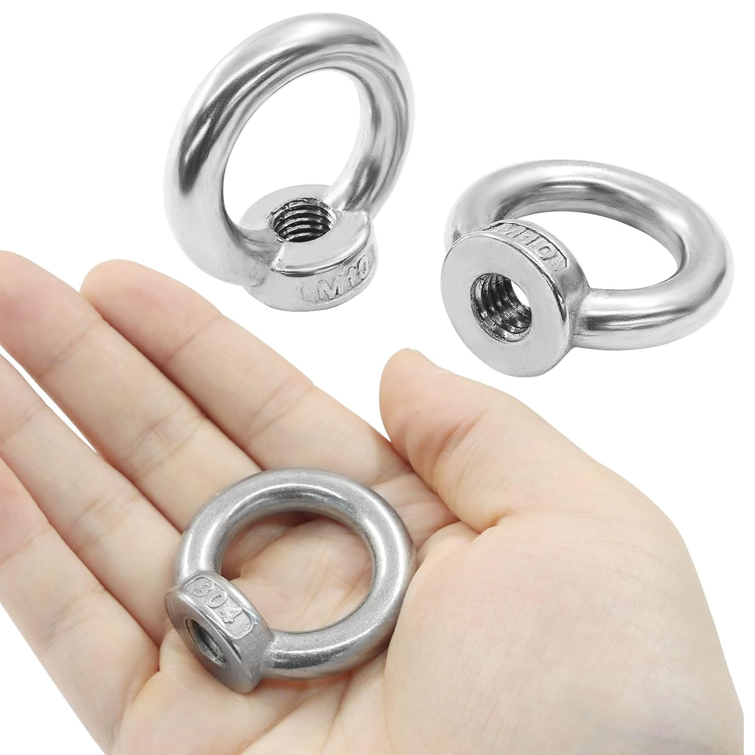 6 Pcs M10 304 Stainless Steel Lifting Eye Nut, 3/8