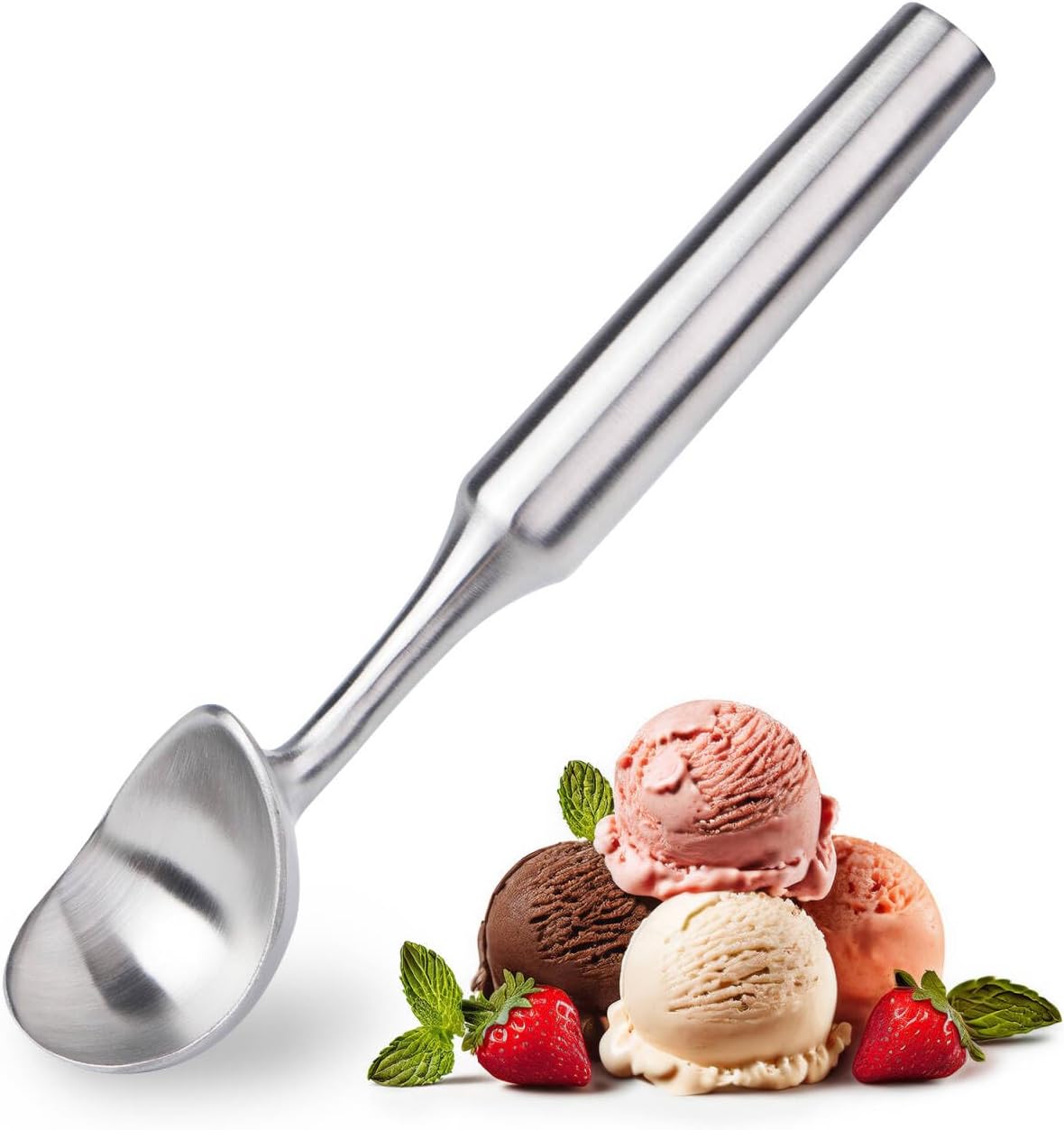 Ice Cream Scoop Stainless Steel. Ice Cream Scooper, Heavy Duty, Seamless Design, Comfortable Grip Long Handle, for Ice Cream, Gelato, Sorbet, Cookie Dough, Melon, Frozen Yogurt - Image 1