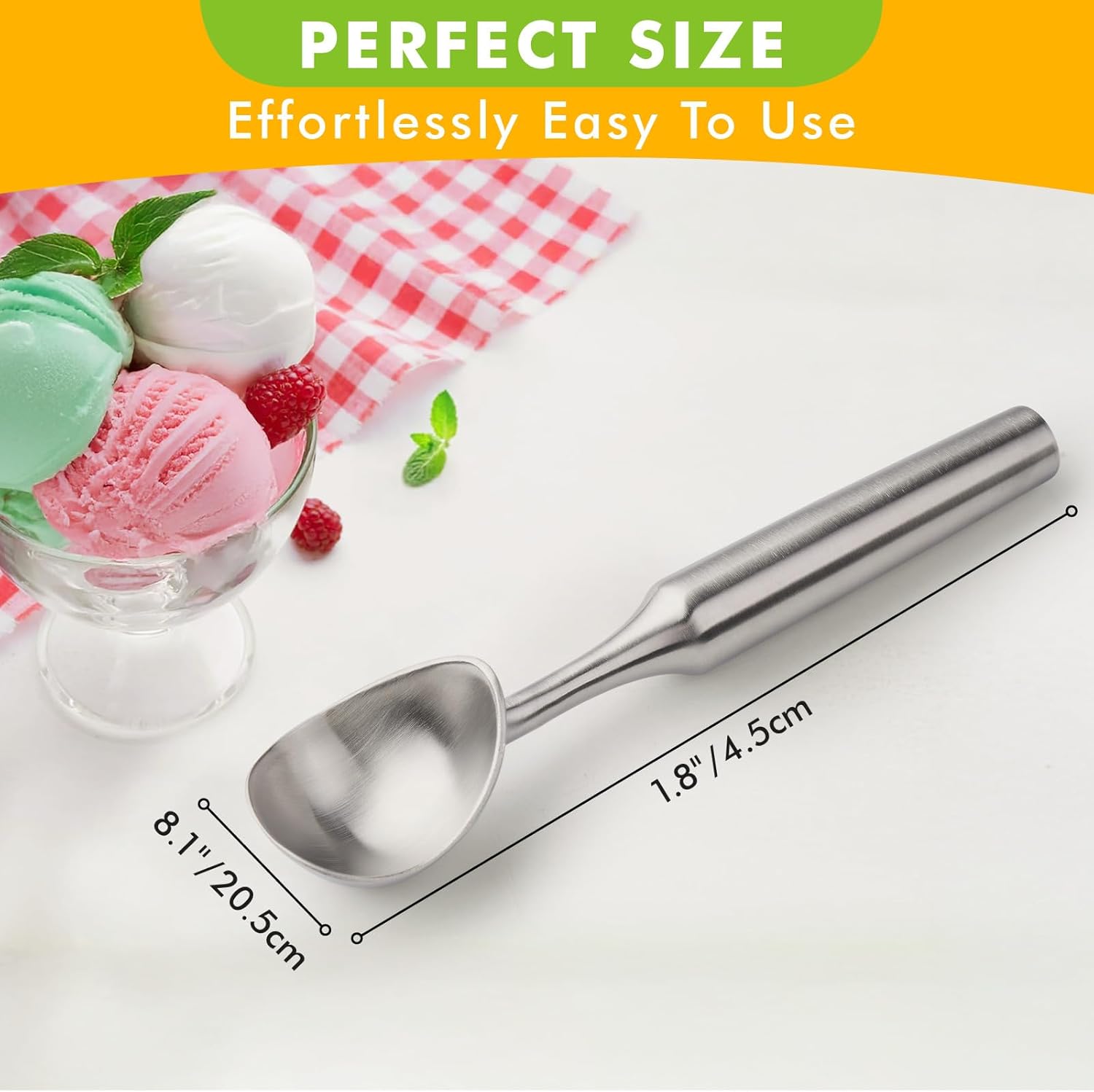 Ice Cream Scoop Stainless Steel. Ice Cream Scooper, Heavy Duty, Seamless Design, Comfortable Grip Long Handle, for Ice Cream, Gelato, Sorbet, Cookie Dough, Melon, Frozen Yogurt - Image 2