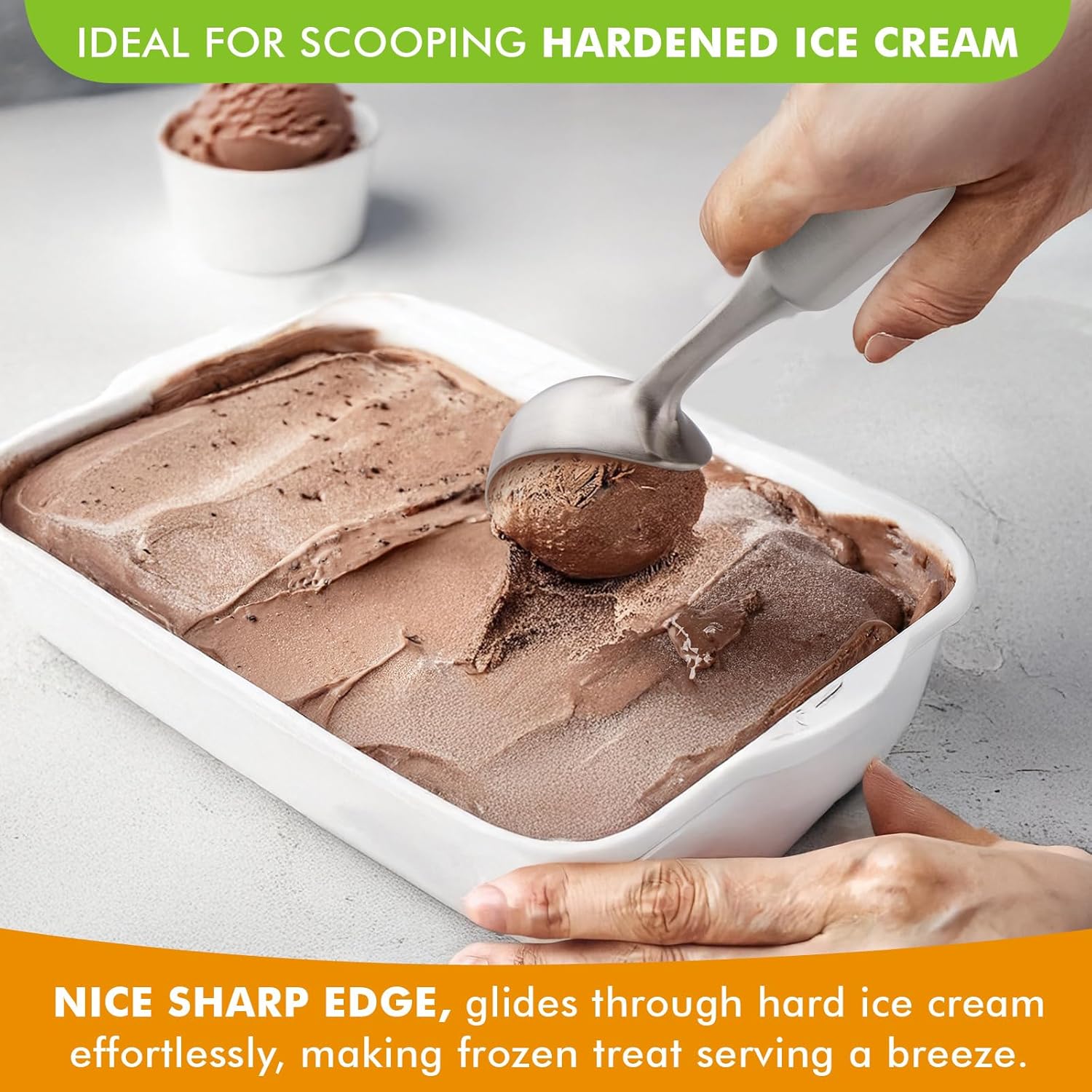Ice Cream Scoop Stainless Steel. Ice Cream Scooper, Heavy Duty, Seamless Design, Comfortable Grip Long Handle, for Ice Cream, Gelato, Sorbet, Cookie Dough, Melon, Frozen Yogurt - Image 4