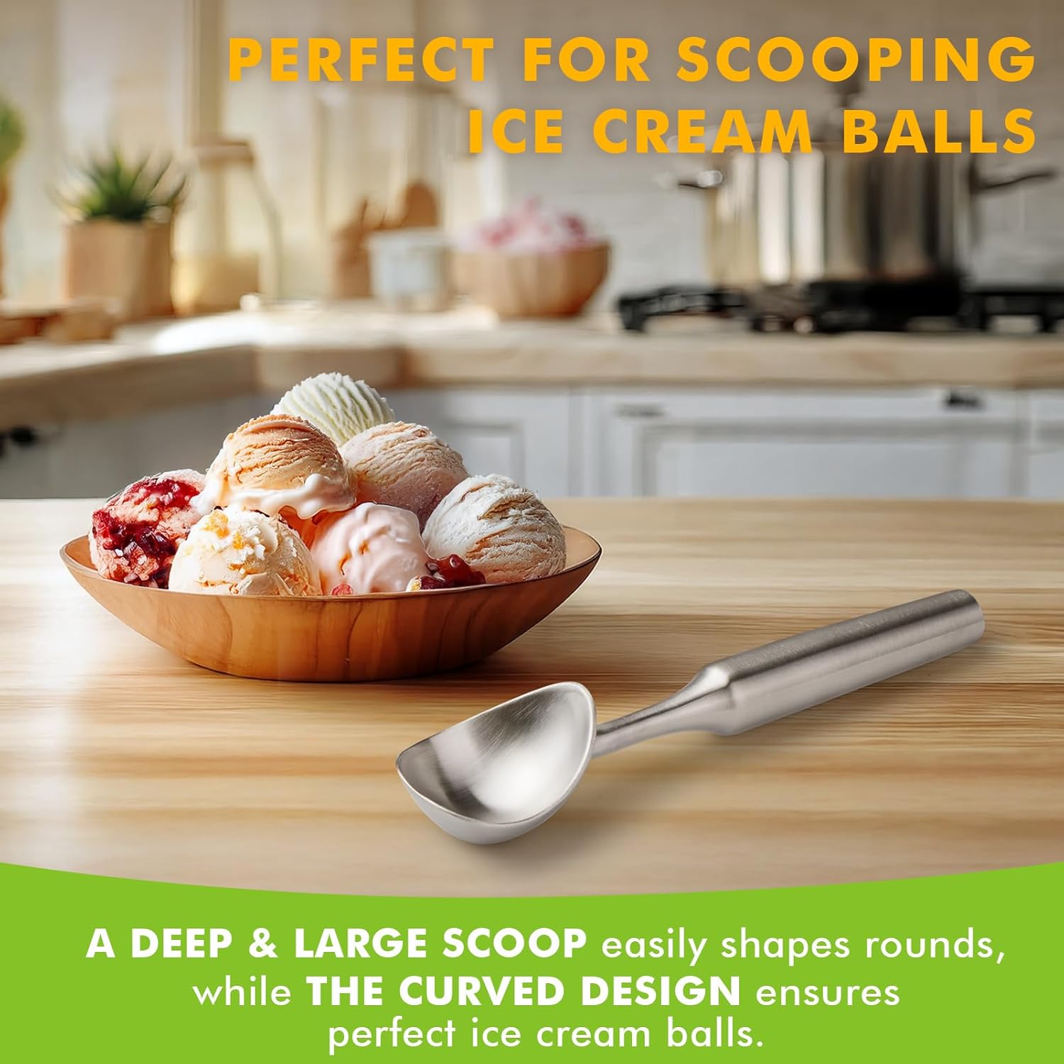 Ice Cream Scoop Stainless Steel. Ice Cream Scooper, Heavy Duty, Seamless Design, Comfortable Grip Long Handle, for Ice Cream, Gelato, Sorbet, Cookie Dough, Melon, Frozen Yogurt - Image 5