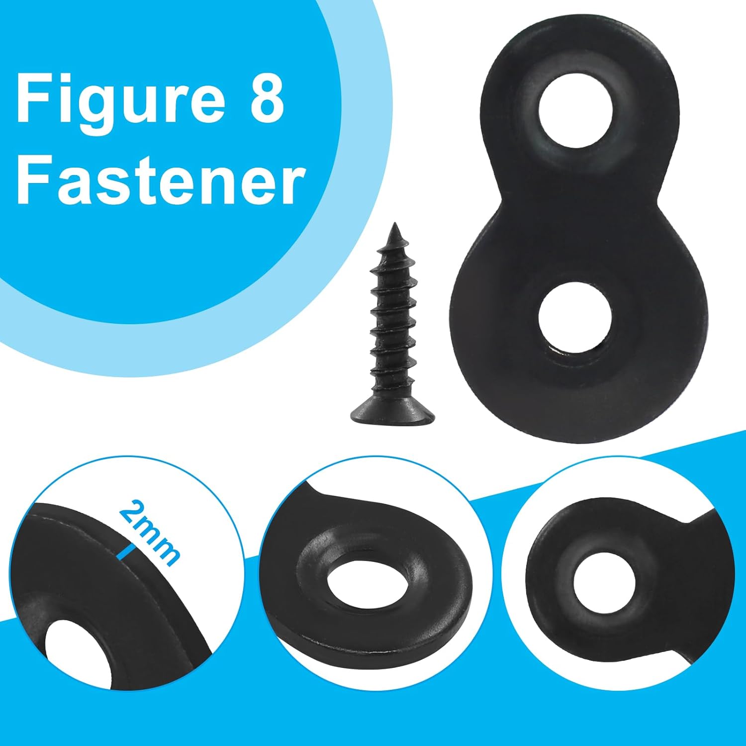 30 Pack Heavy Duty Figure 8 Fastener Clips, Solid Steel Fasteners Screws Heavy Duty Clips, Durable Table Top Connector for Desk Assembly/DIY Enthusiasts/Home(Black) - Image 4