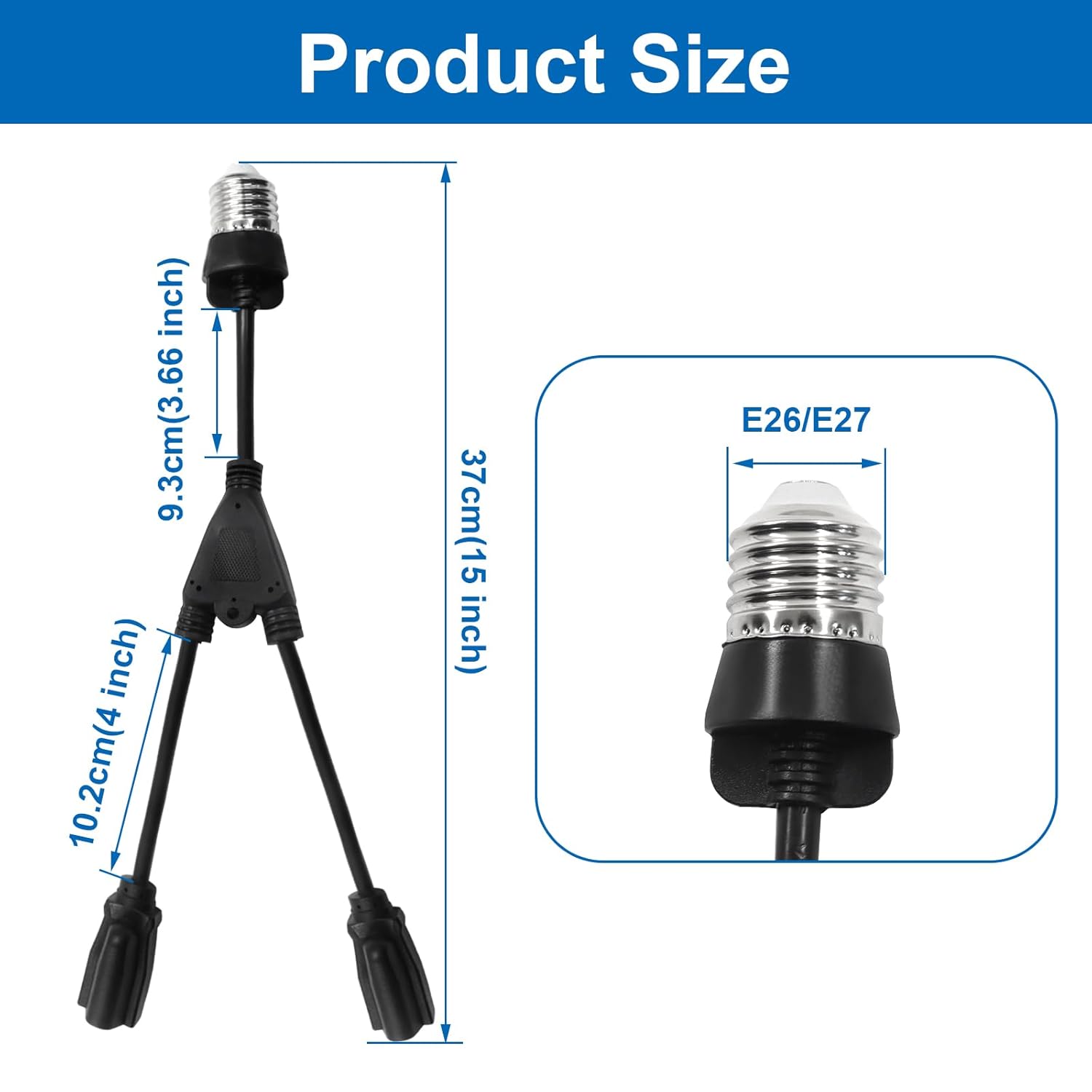 2 in 1 Light Socket Adapter, Convert E26/E27 Bulb Socket to 2 Pieces 3 Prong Outlet for Porch Patio Garage Use(Black, 1 Pack) - Image 2