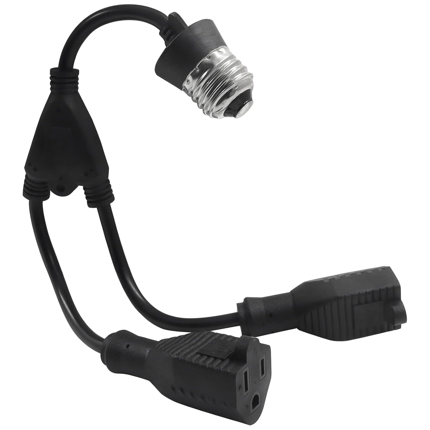 2 in 1 Light Socket Adapter, Convert E26/E27 Bulb Socket to 2 Pieces 3 Prong Outlet for Porch Patio Garage Use(Black, 1 Pack) - Image 3