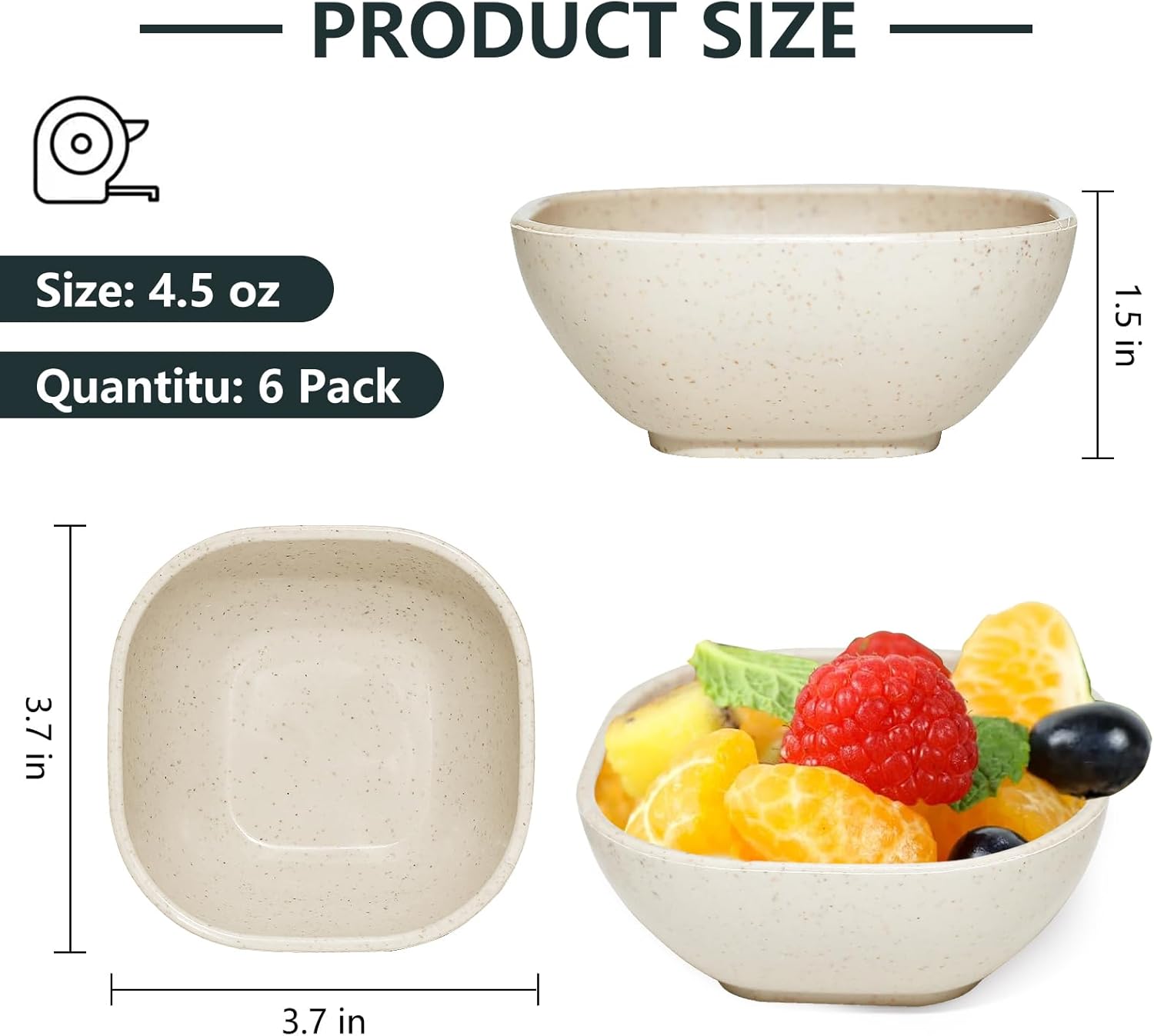 6 Pack Small Plastic Bowls 4.5 OZ Unbreakable Wheat Straw Dipping Bowls，plastic ramekins, Assorted Colors Dipping Sauce Cups, dip cups， Dessert, Ketchup - Image 2