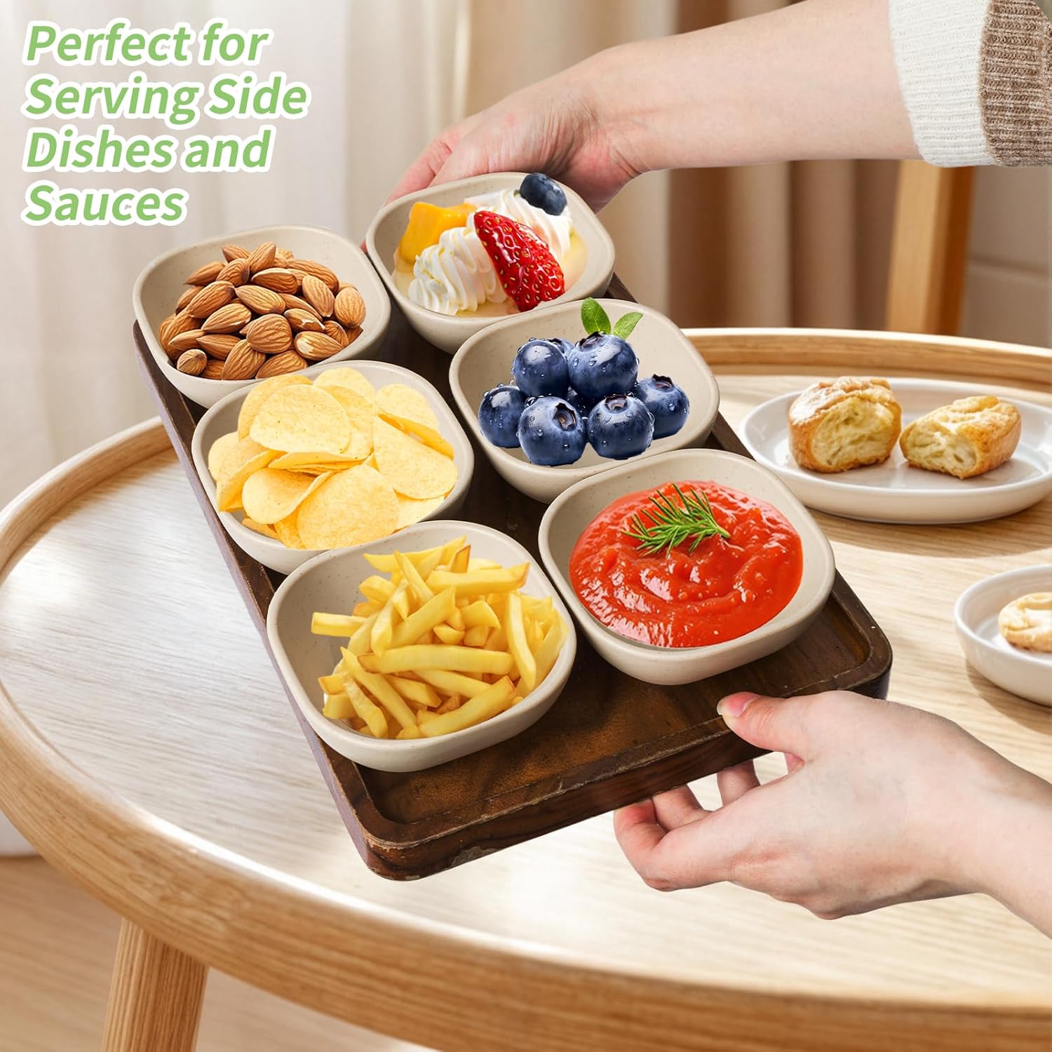 6 Pack Small Plastic Bowls 4.5 OZ Unbreakable Wheat Straw Dipping Bowls，plastic ramekins, Assorted Colors Dipping Sauce Cups, dip cups， Dessert, Ketchup - Image 5
