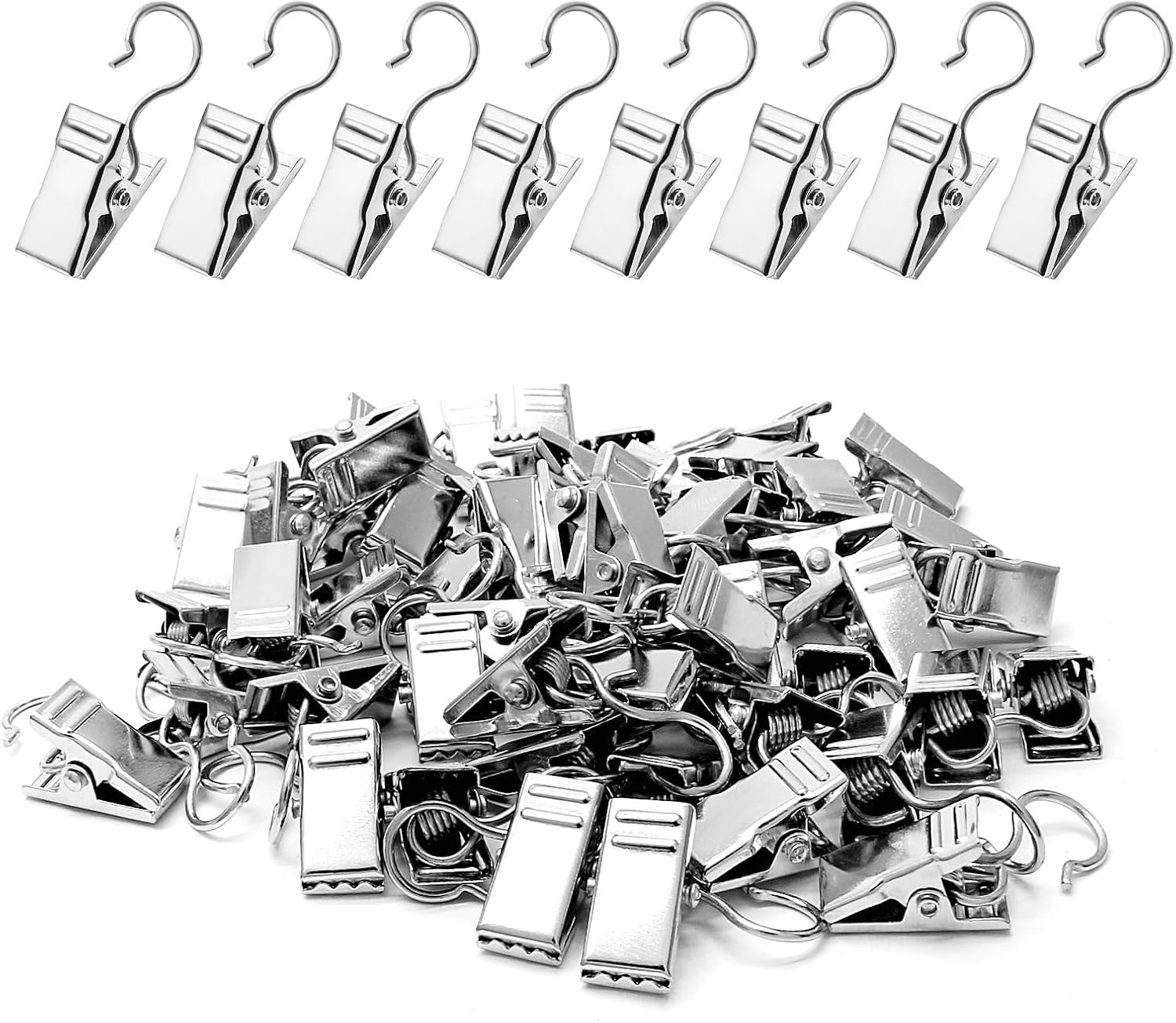 Small Hanging Clip for Curtains - 100 Pack Camper Awning Lights Clips with Light Hanger Hooks, Best for Camp Tent Photo Display Indoor Outdoor Decoration（Silver） - Image 1