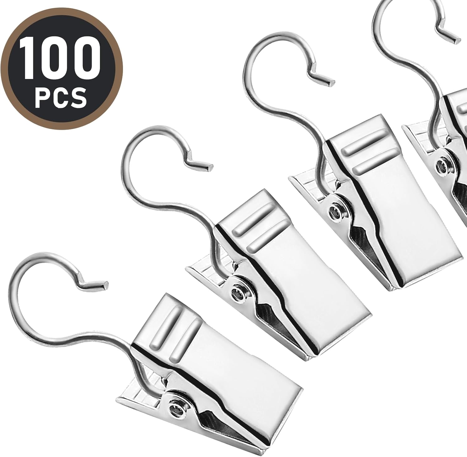 Small Hanging Clip for Curtains - 100 Pack Camper Awning Lights Clips with Light Hanger Hooks, Best for Camp Tent Photo Display Indoor Outdoor Decoration（Silver） - Image 2