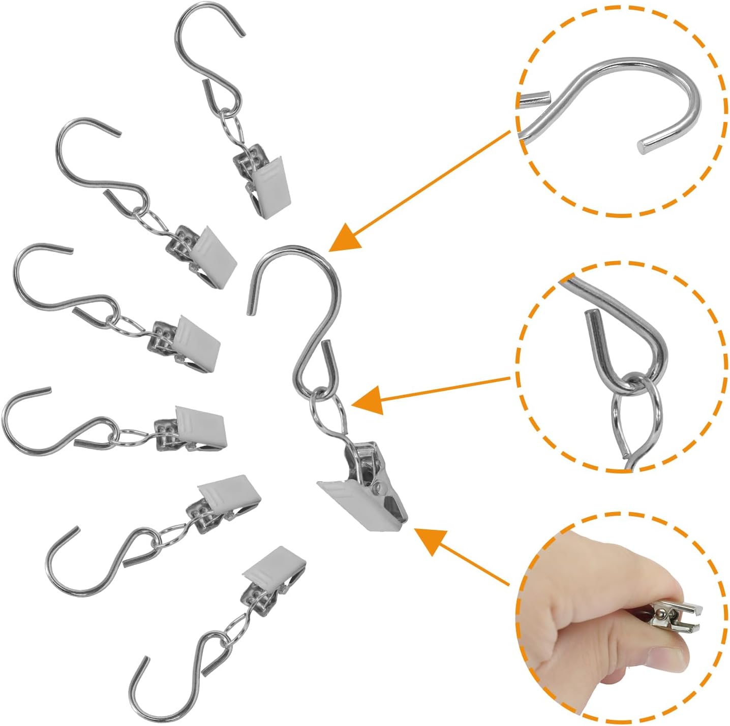 50 Pack Stainless Steel S Hooks Curtain Clips, Hanging Hangers Party Lights Clips, 2.4 Inch Silver Art Craft Display for Home Decor/Party Planners/Garden - Image 4