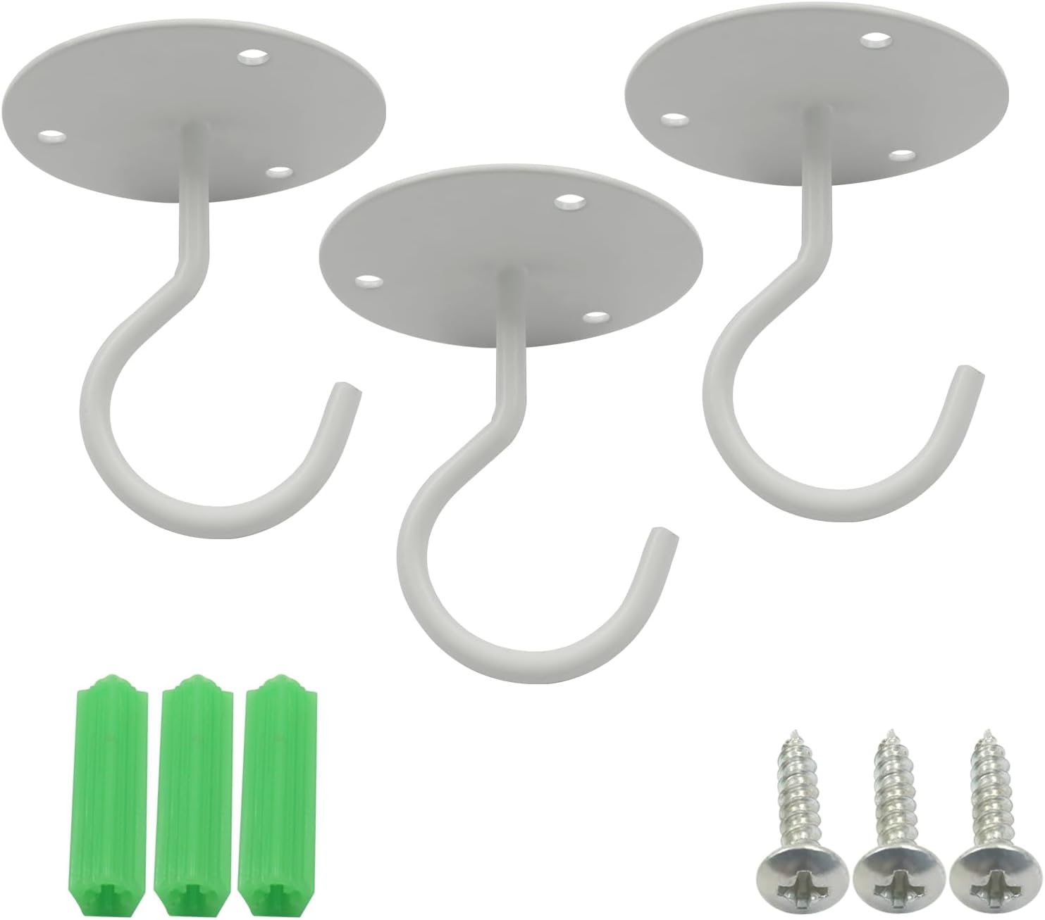 3 Pack Heavy Duty Ceiling Hooks, Metal Wall Mounted Hangers for Indoor Outdoor Bird Feeders Planters, Hanging Plants(White) - Image 1